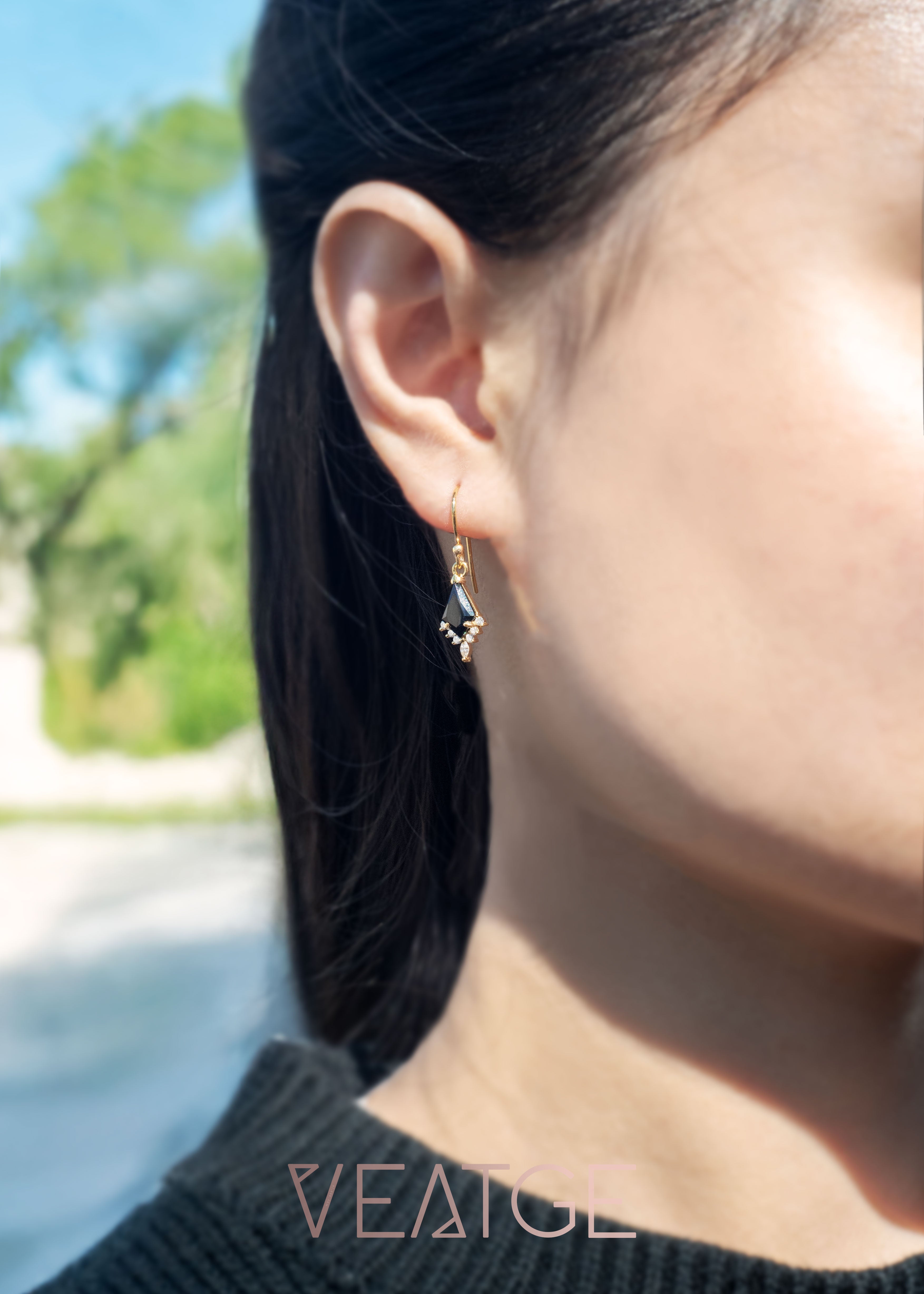 Black Onyx Kite Dangle Earrings