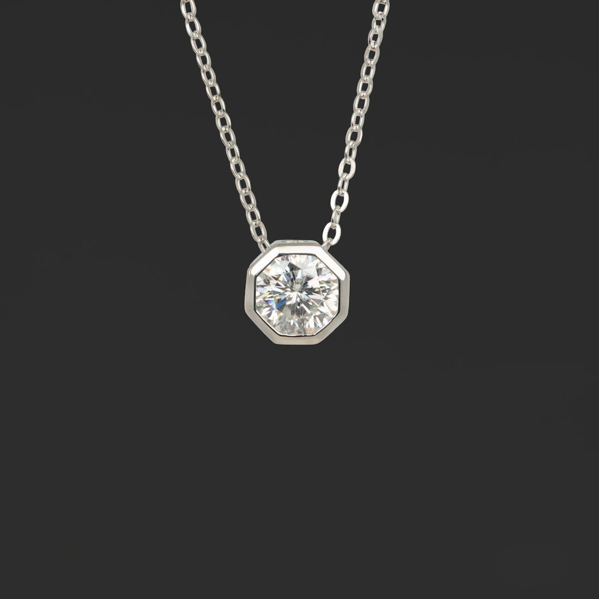 1ct Geometric Moissanite Necklace, 925 Sterling Silver Anti tarnish, Solitaire Diamond Necklace Unisex Gifts