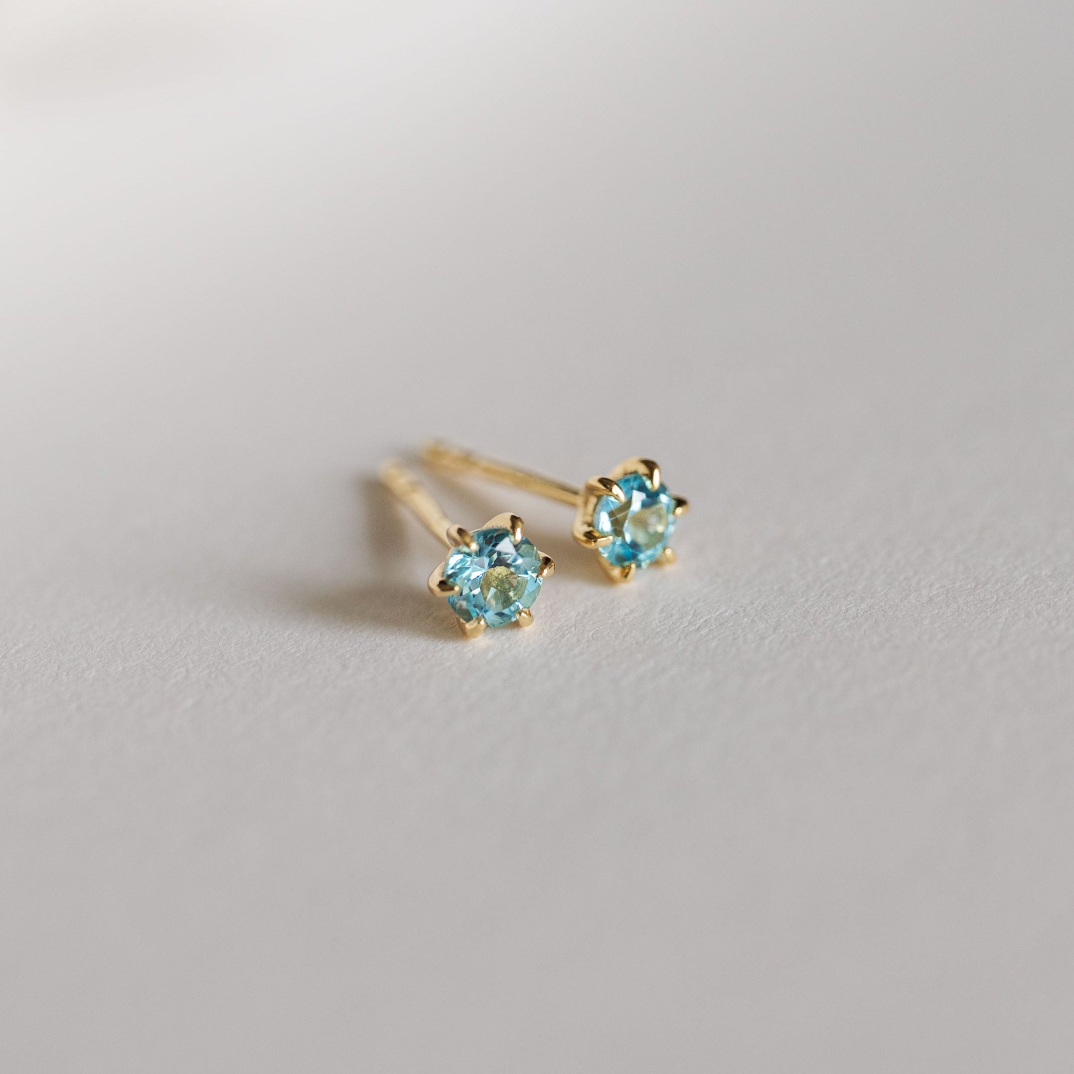 Martini set Dainty Swiss Blue Topaz December Birthstone stud earrings gold