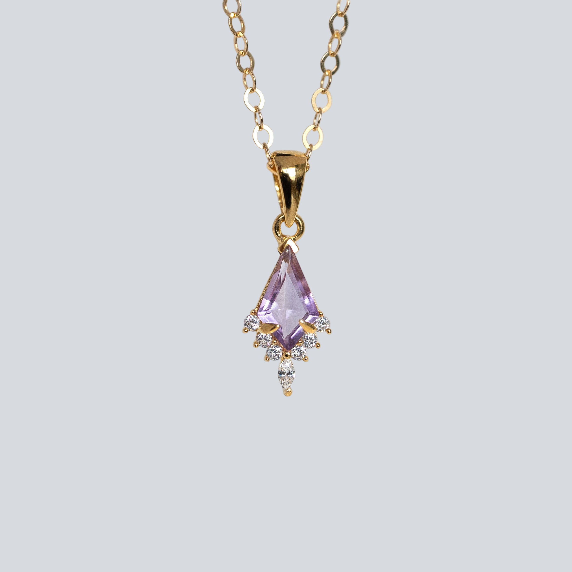 Amethyst_Necklace_Kite_Cut_Gold_Filled, February Birthstone, Natural Genuine Amethyst Jewelry, Unique Gifts for Women Birthday