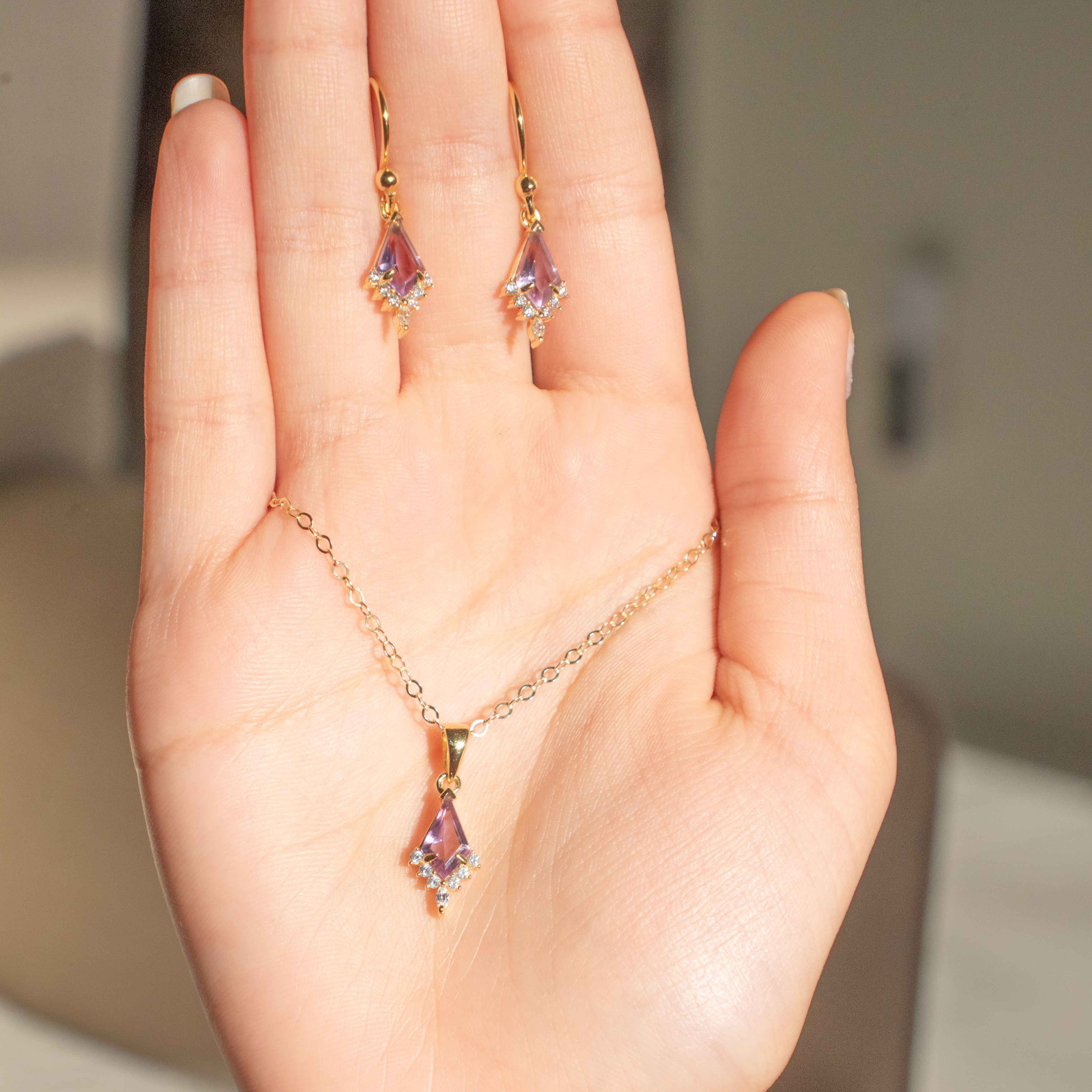 Amethyst Kite Necklace with Gold Filled Chain, Natural Amethyst Gemstone Custom Kite Cut, February Birthstone, Unique Holiday Birthday Gifts