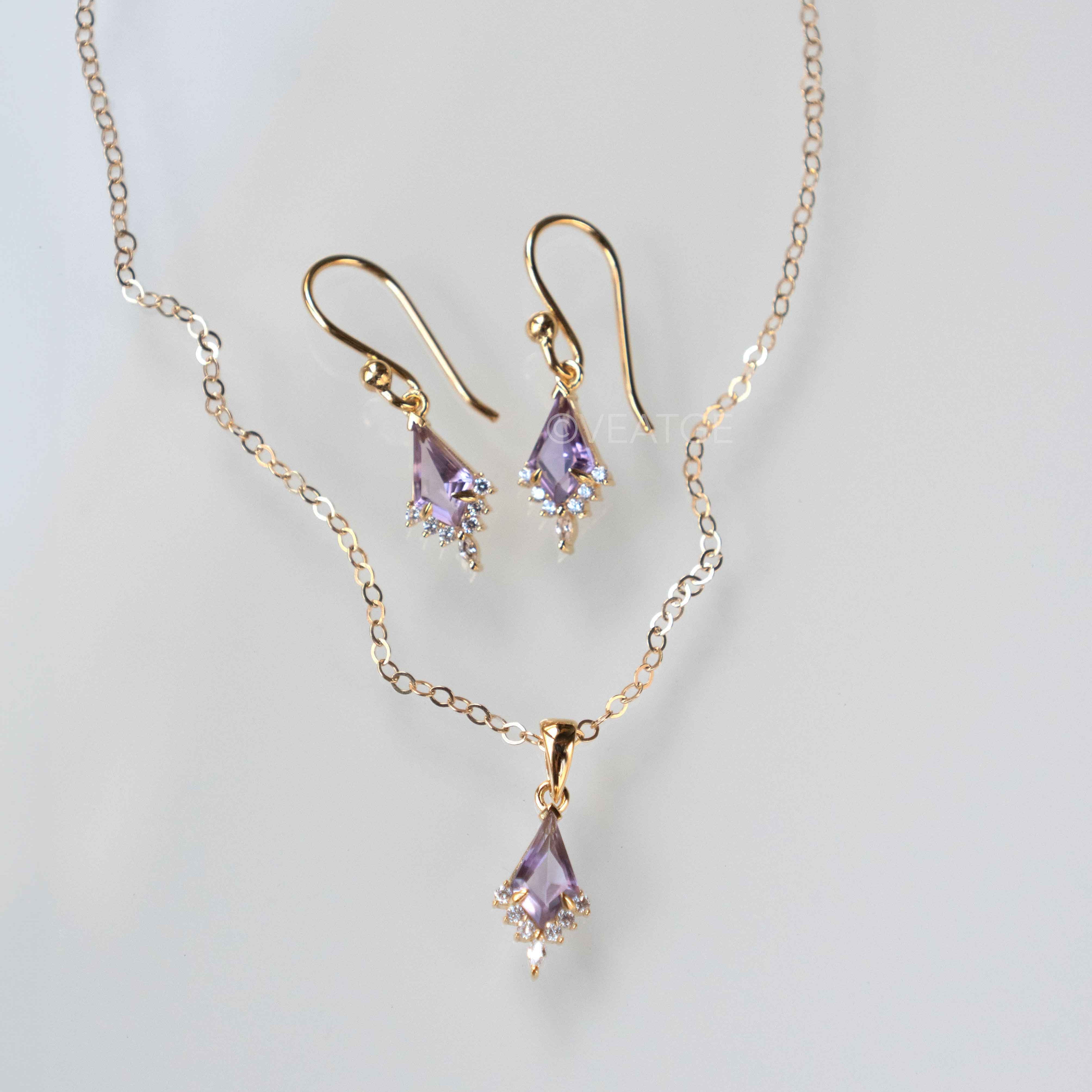 Kite Amethyst Necklace and Earrings Gift Set