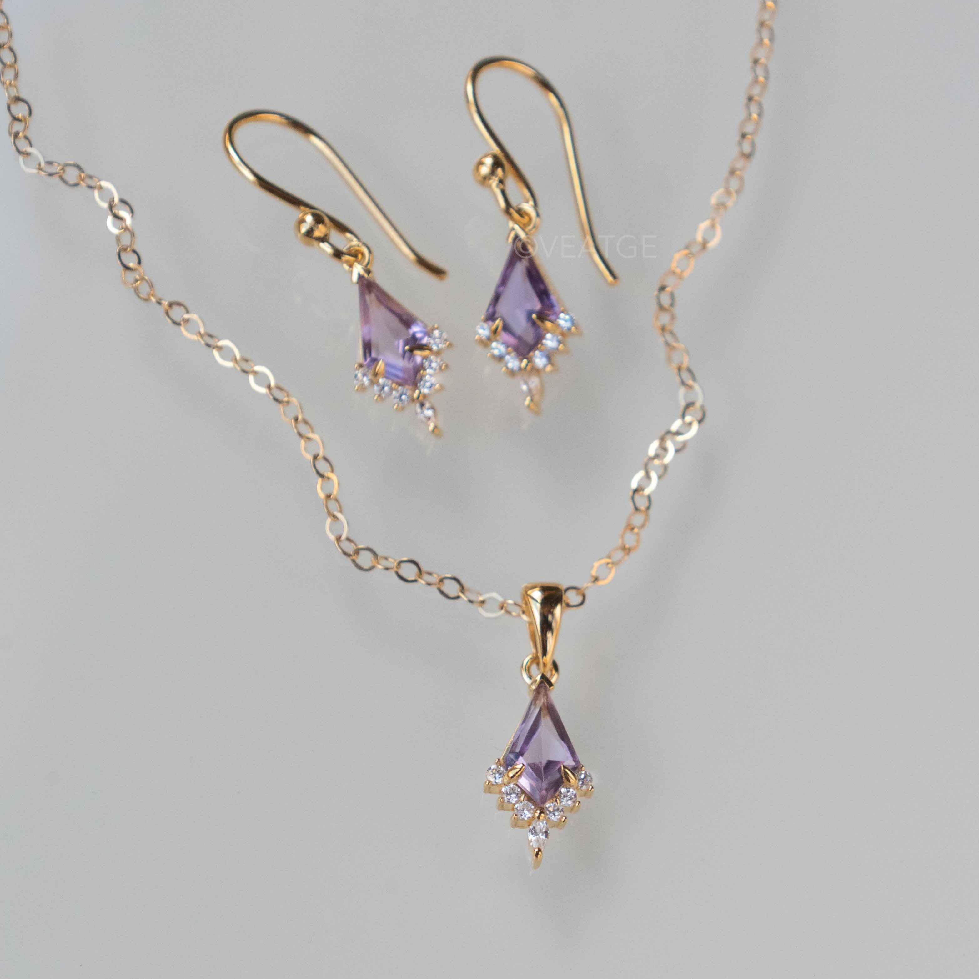 Amethyst Kite Necklace with Gold Filled Chain, Natural Amethyst Gemstone Custom Kite Cut, February Birthstone, Unique Holiday Birthday Gifts