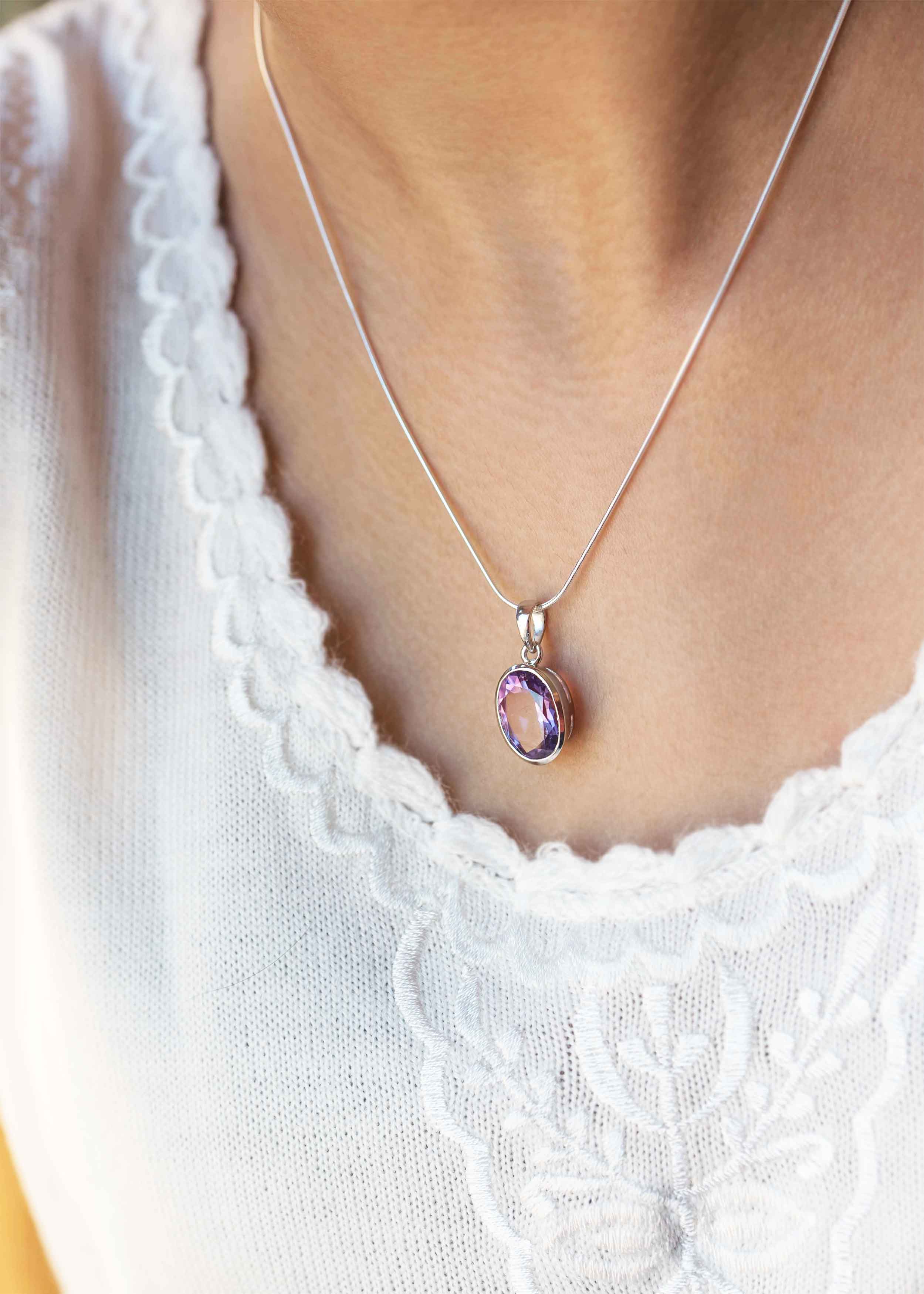 Amethyst Sterling Silver Necklace Genuine Natural Pendant Large February birthstone