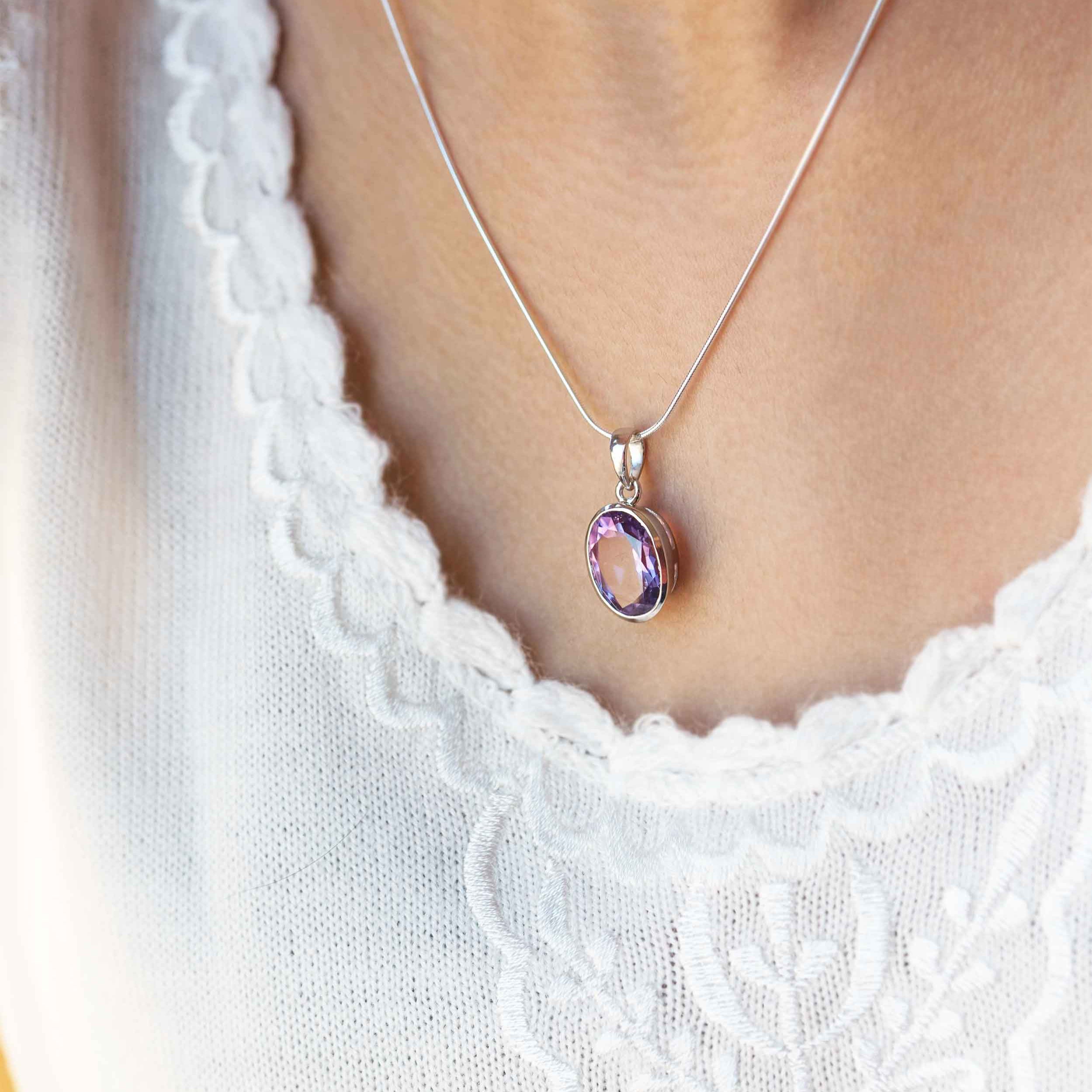 Amethyst Sterling Silver Necklace Genuine Natural Pendant Large February birthstone