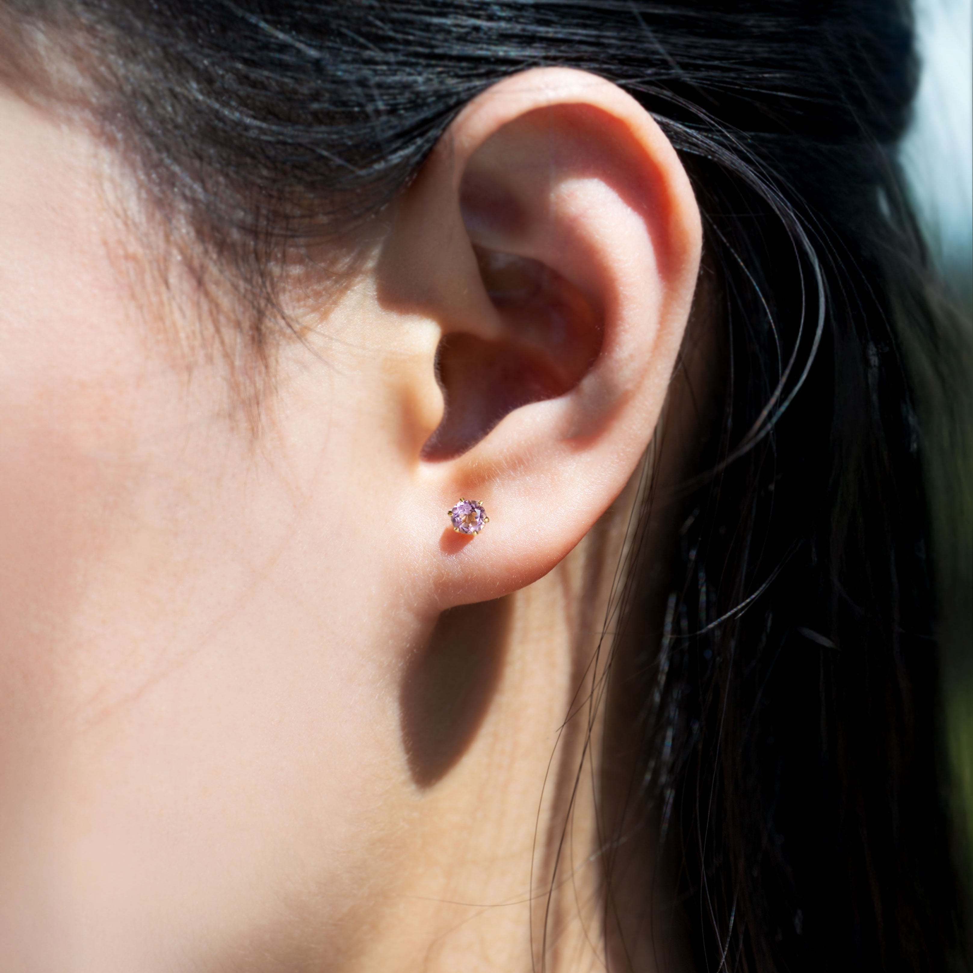 Amethyst Stud Earrings Dainty Small Minimalist 14k Gold, February Birthstone, Birthday Gifts for girls, second piercing studs