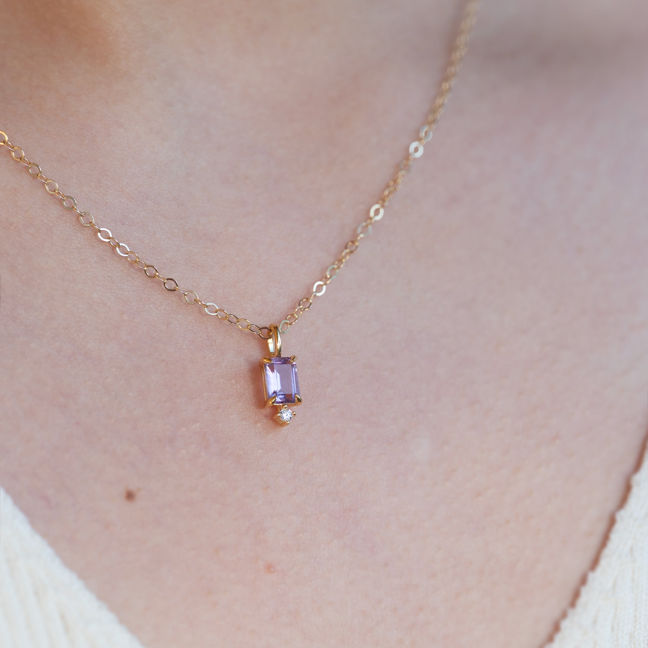 Emerald Cut Charm Necklace 14k Gold Filled