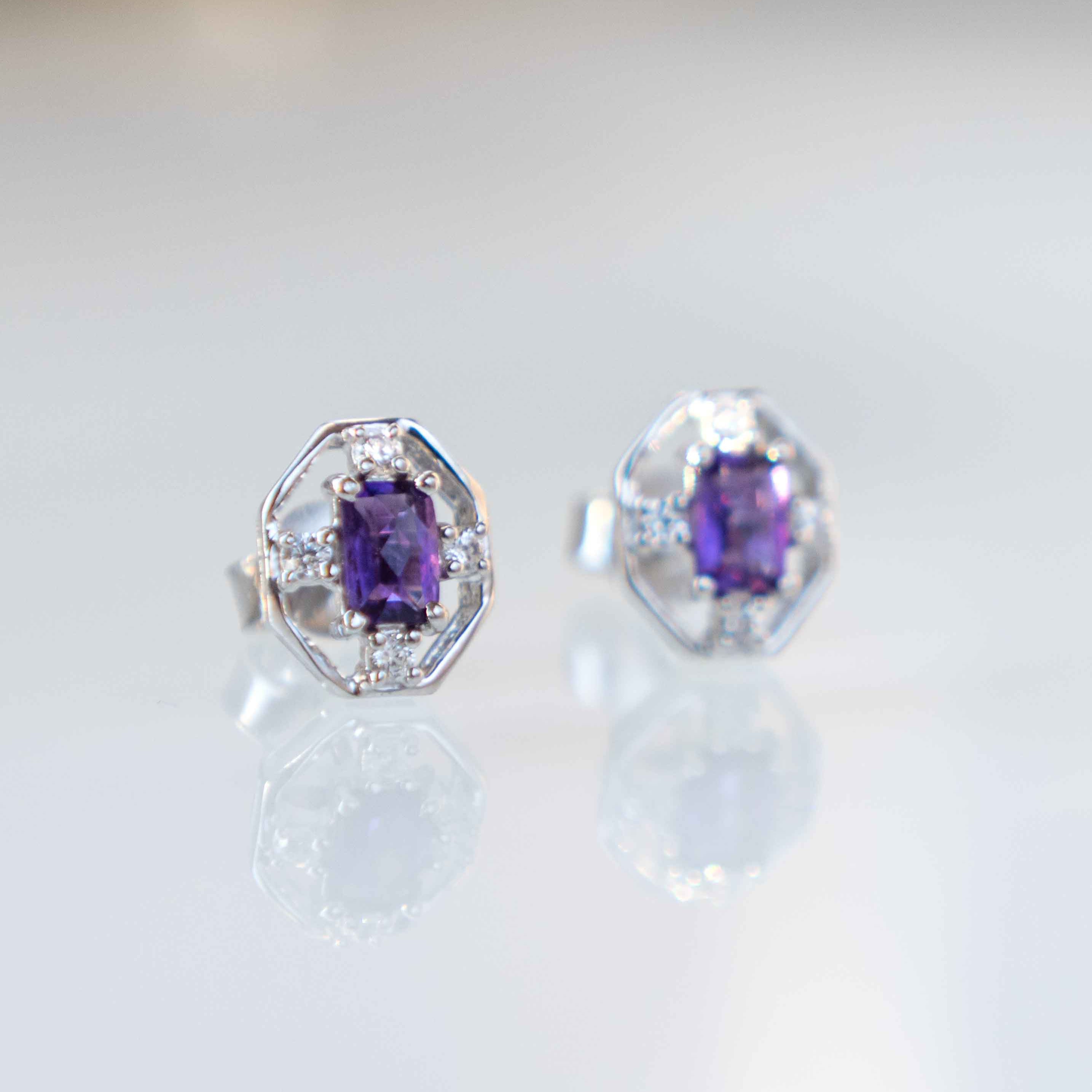 Amethyst Statement Stud Earrings February Birthstone in Sterling Silver Best Birthday Gifts for Women