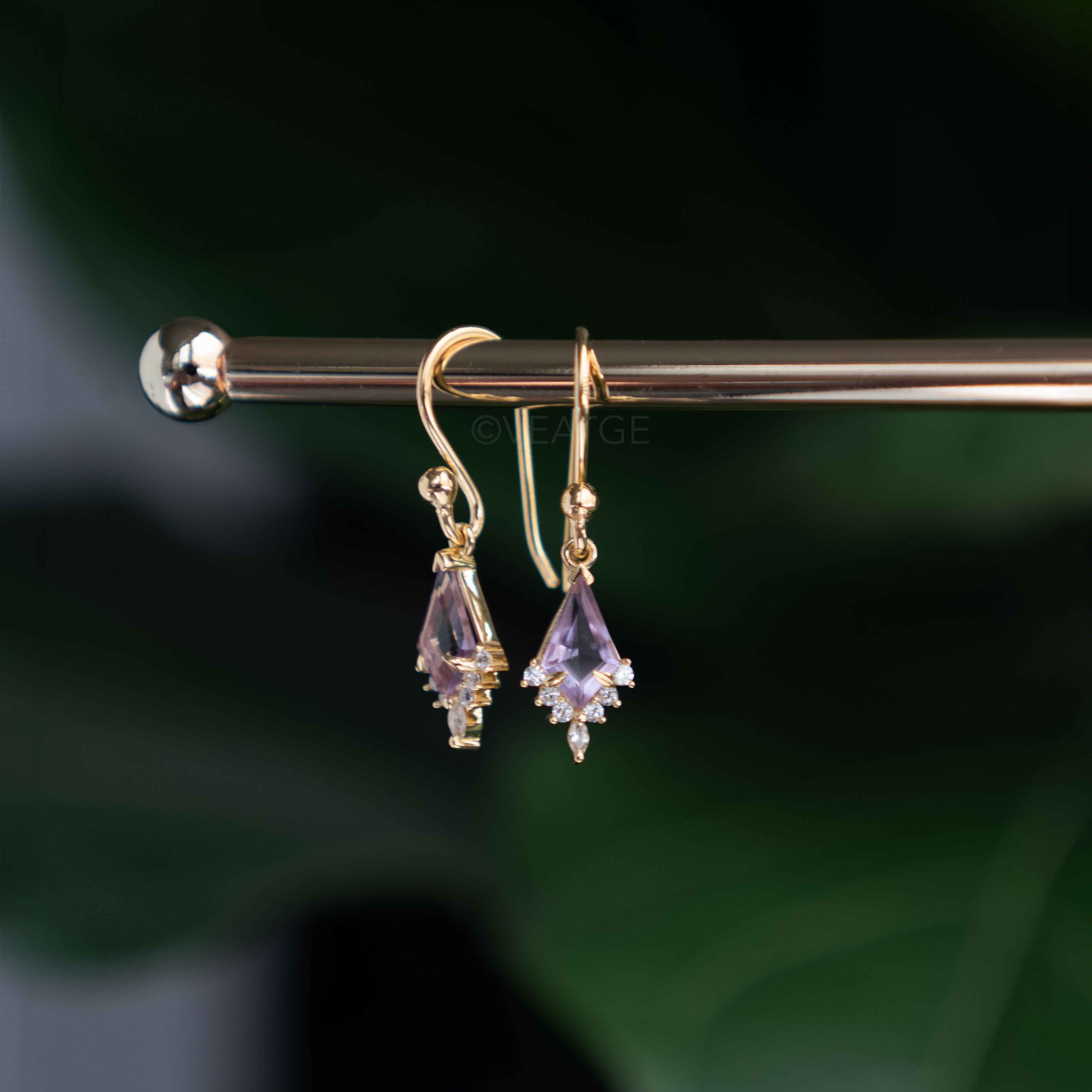 Unique Amethyst Dangle Earrings, February Birthstone Gold Dangle Earring, Custom Kite Cut Jewelry Girls, Birthday Anniversary Gift for Women