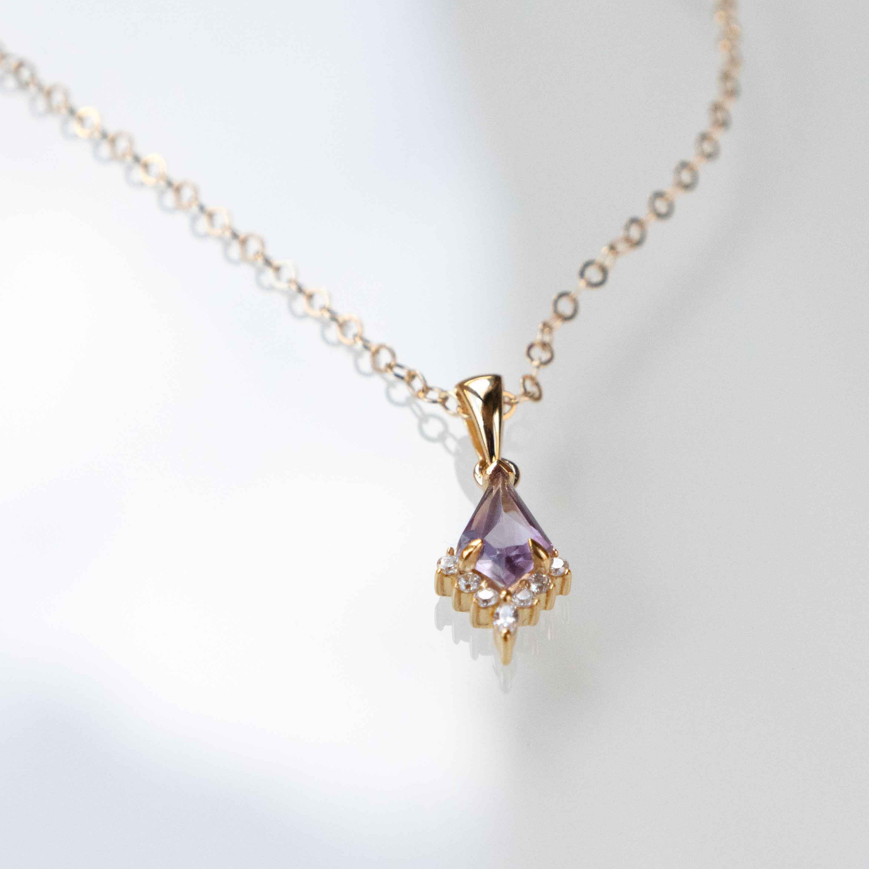 Amethyst Kite Necklace with Gold Filled Chain, Natural Amethyst Gemstone Custom Kite Cut, February Birthstone, Unique Holiday Birthday Gifts