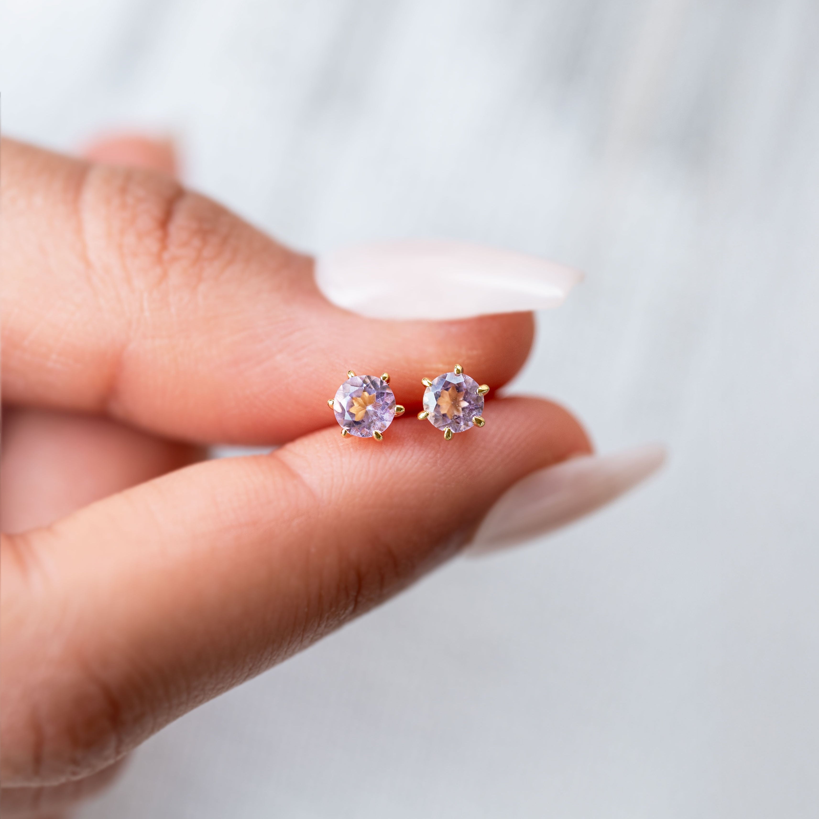 Amethyst Stud Earrings Dainty Small Minimalist 14k Gold, February Birthstone, Birthday Gifts for girls, second piercing studs