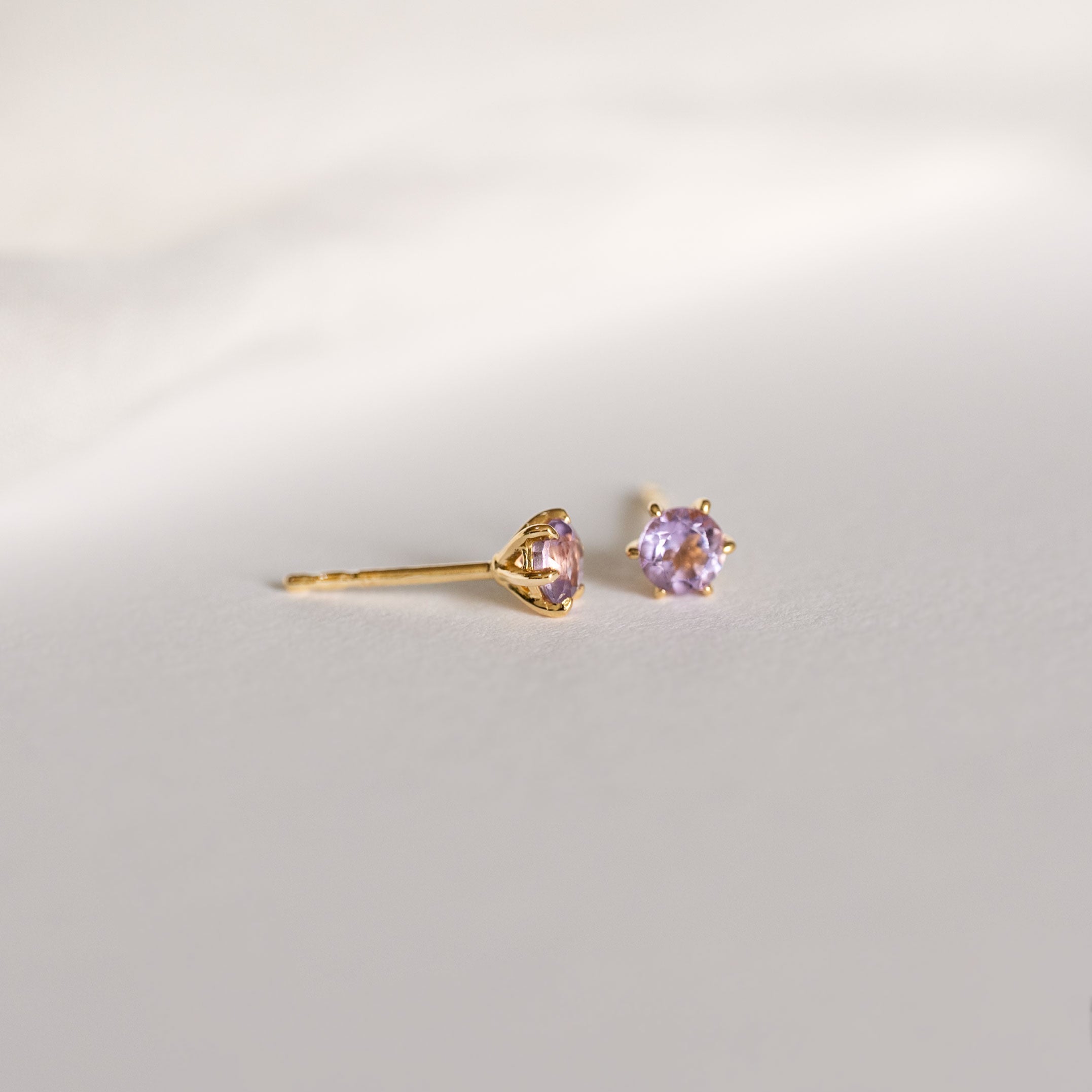 Amethyst Stud Earrings Dainty Small Minimalist 14k Gold, February Birthstone, Birthday Gifts for girls, second piercing studs