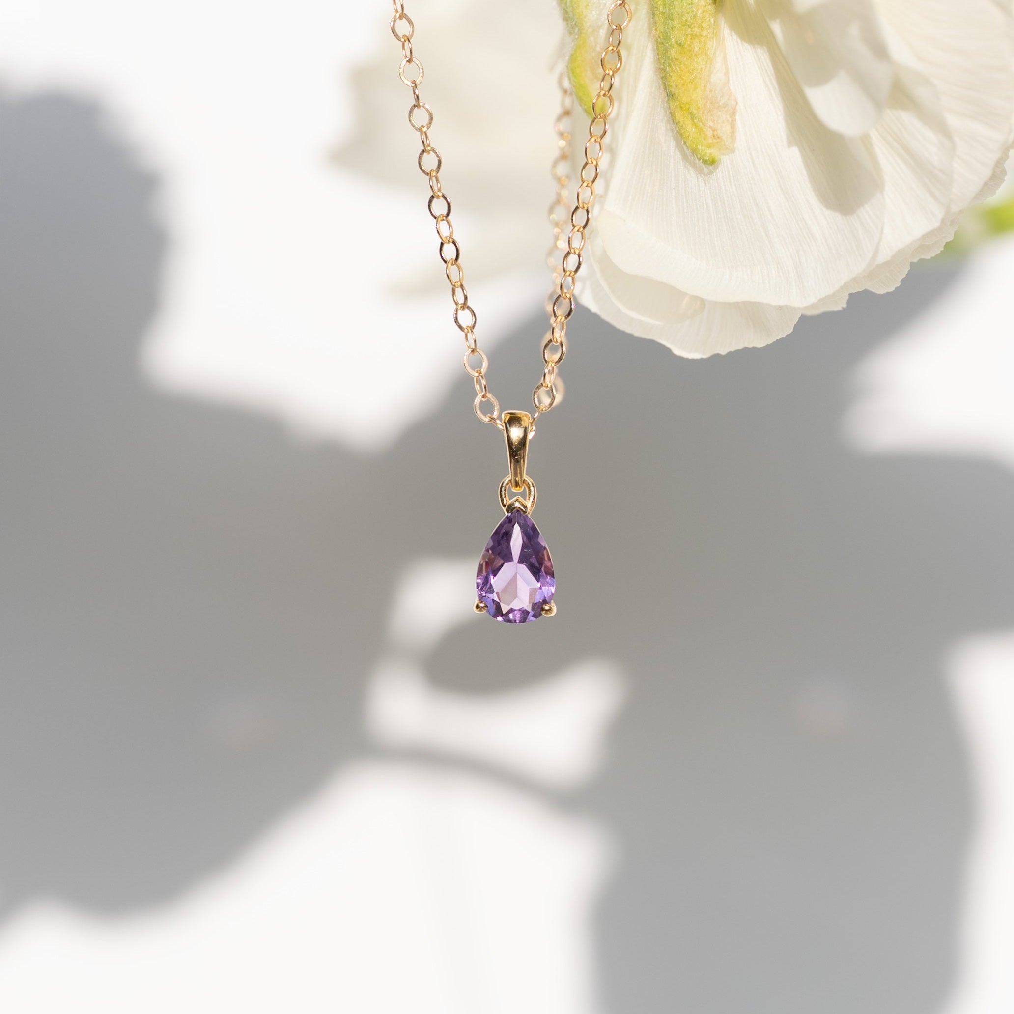 Natural Amethyst Necklace Gold Filled Chain 14k, February Birthstone Minimalist Birthday Gifts for Girls