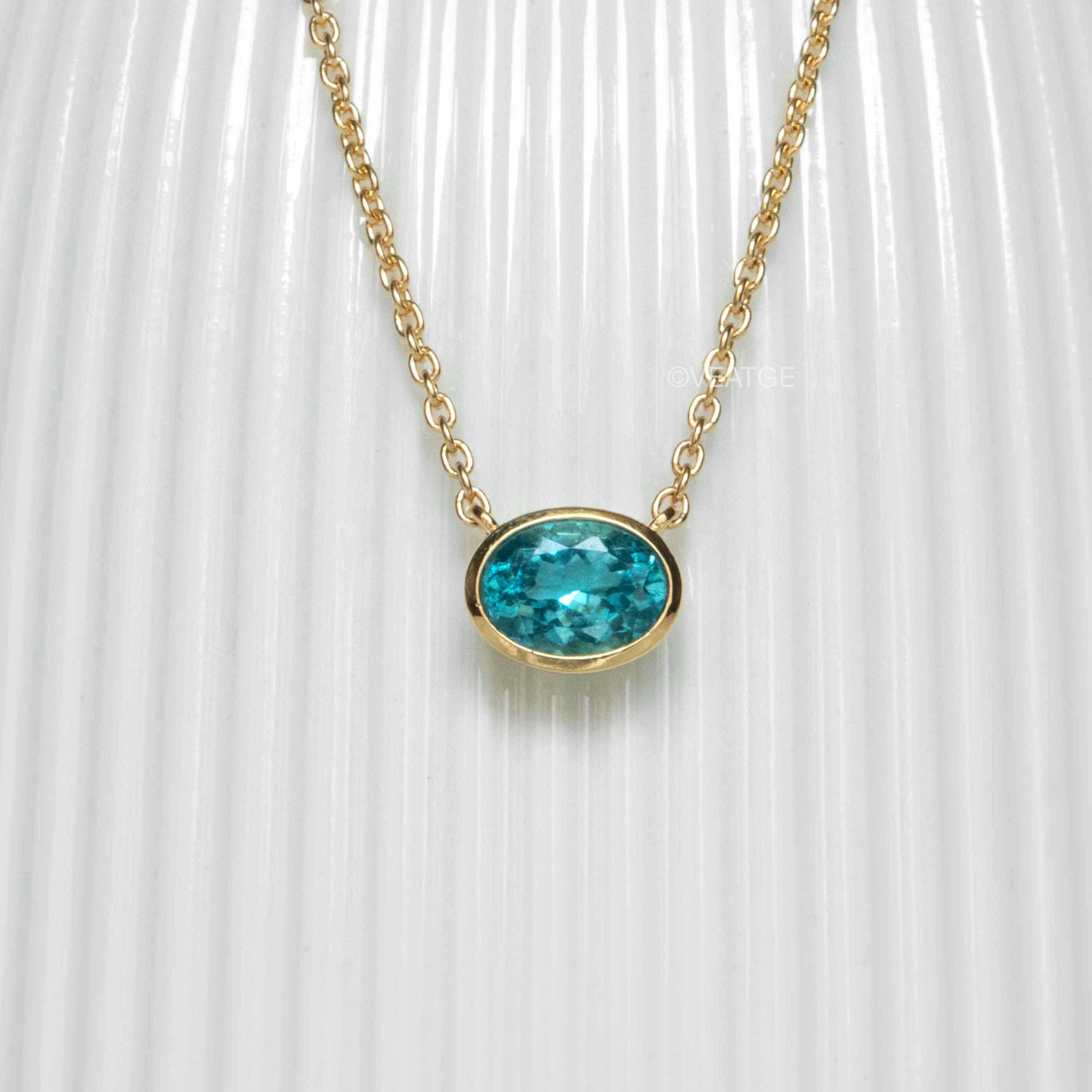Blue Green Apatite Unique Gemstone Necklace in 14k gold vermeil