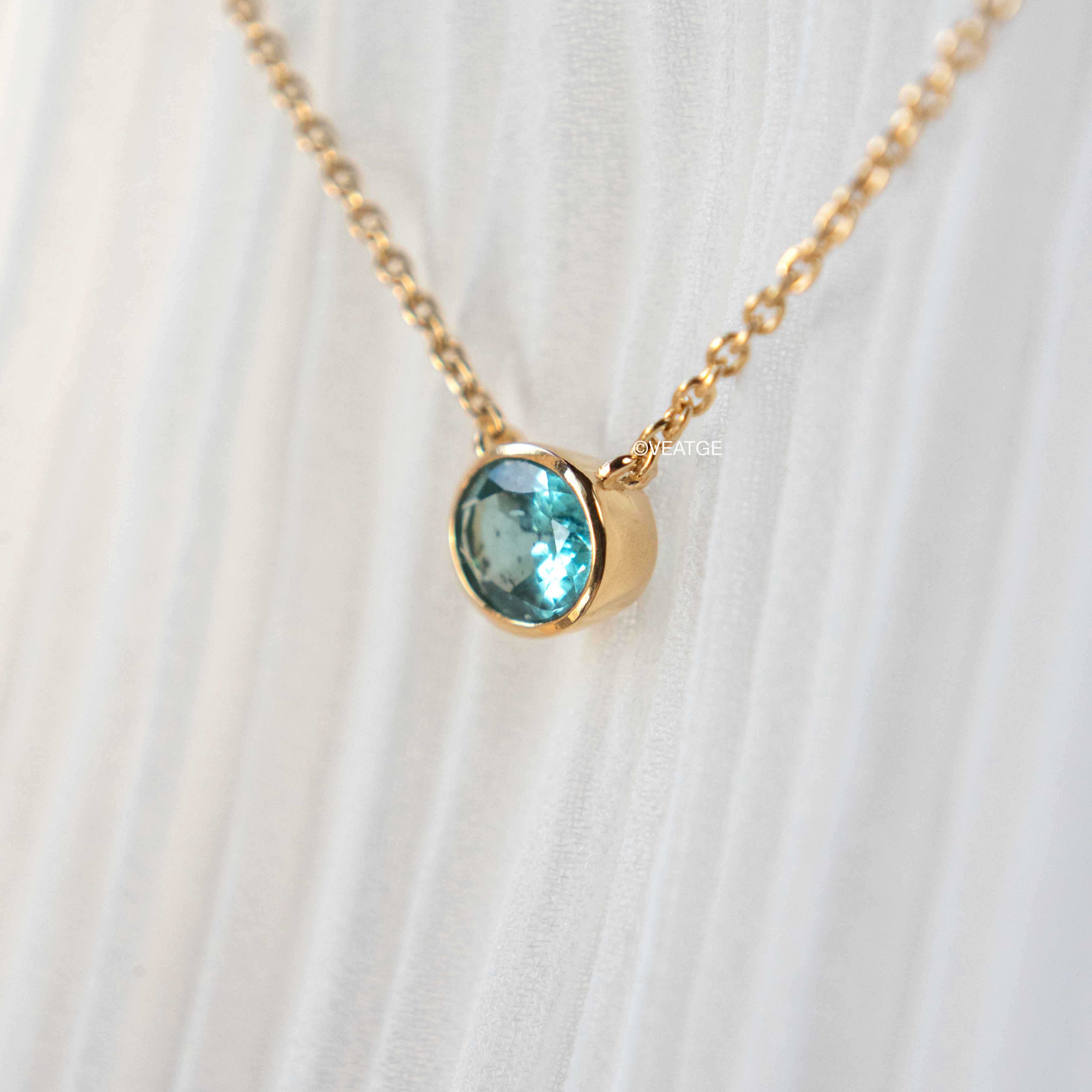Blue Green Apatite Unique Gemstone Necklace in 14k gold vermeil