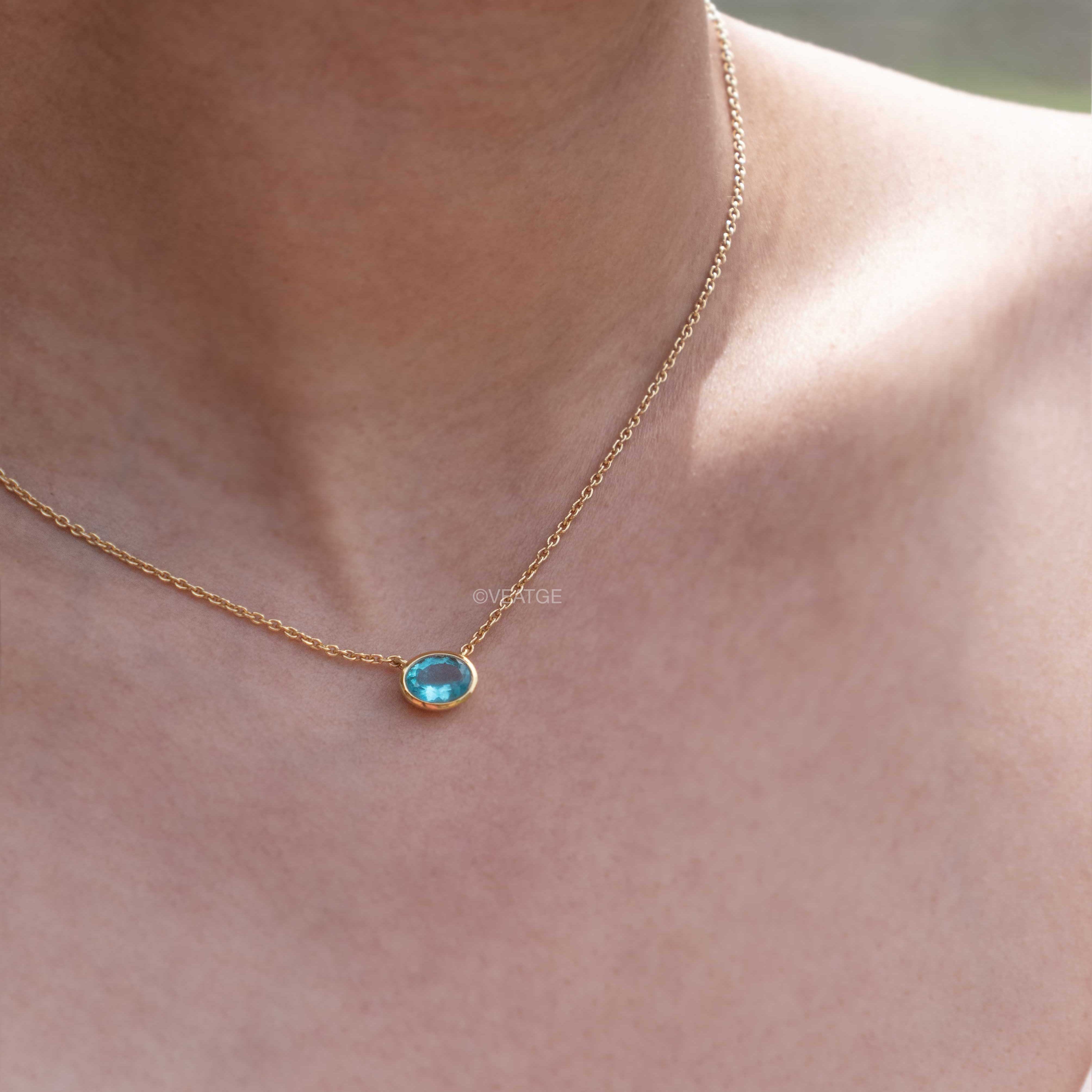 Blue Green Apatite Unique Gemstone Necklace in 14k gold vermeil