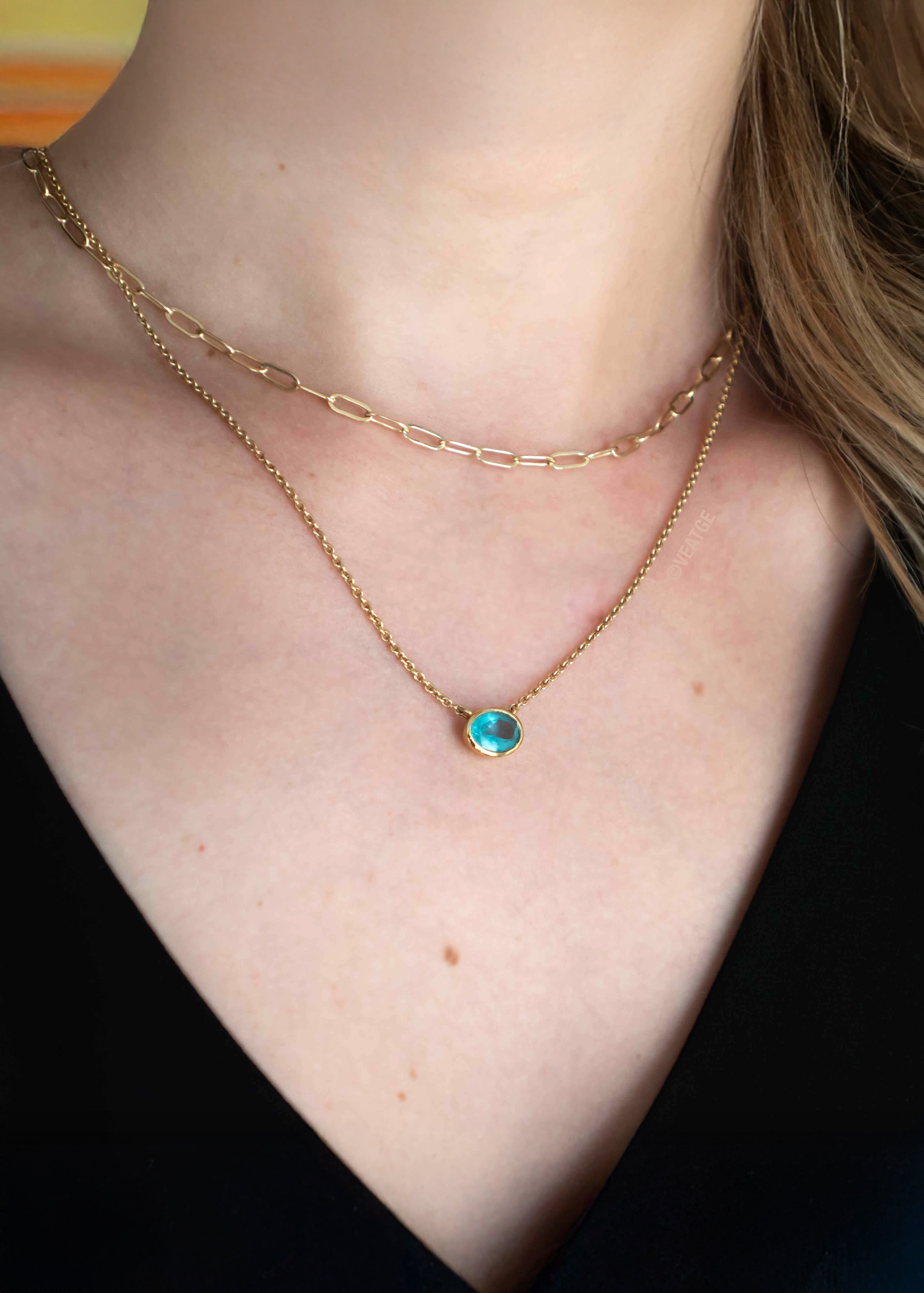 Blue Green Apatite Unique Gemstone Necklace in 14k gold vermeil