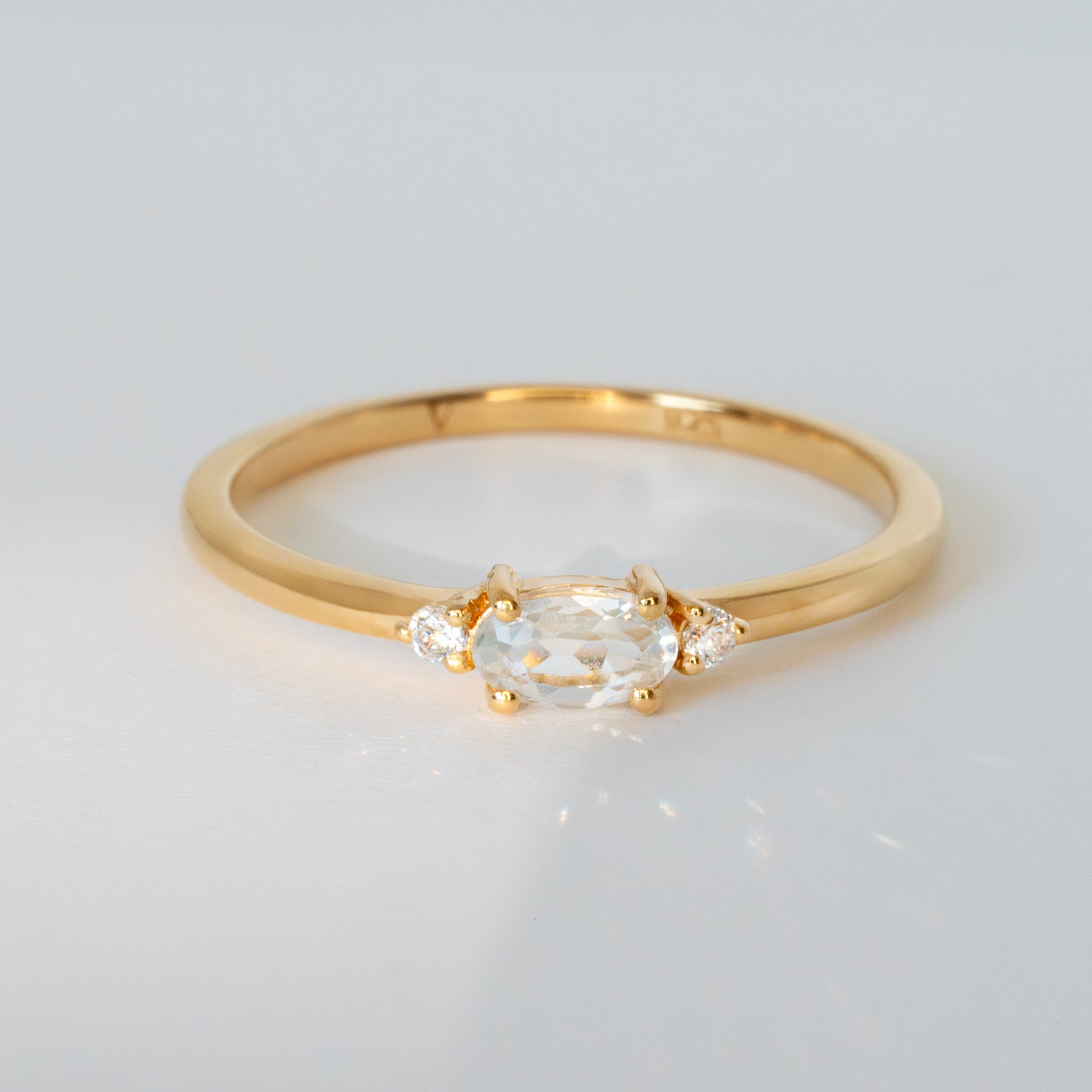 April Birthstone Ring Gold White Topaz Natural Gemstone, Birthday Gifts for Girls, Stackable Rings for Women