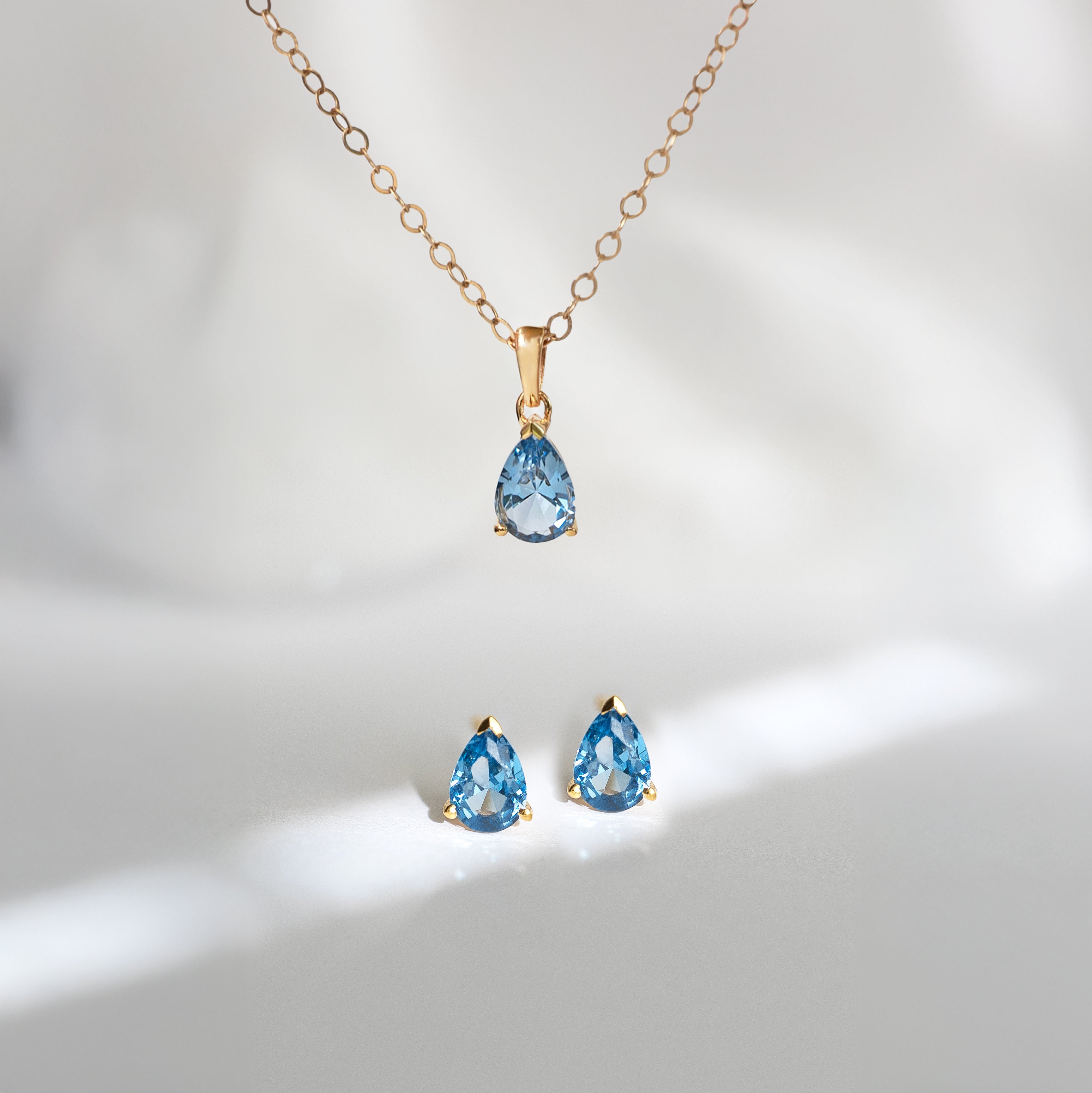 Aquamarine Pear Necklace and Earring Gift Set
