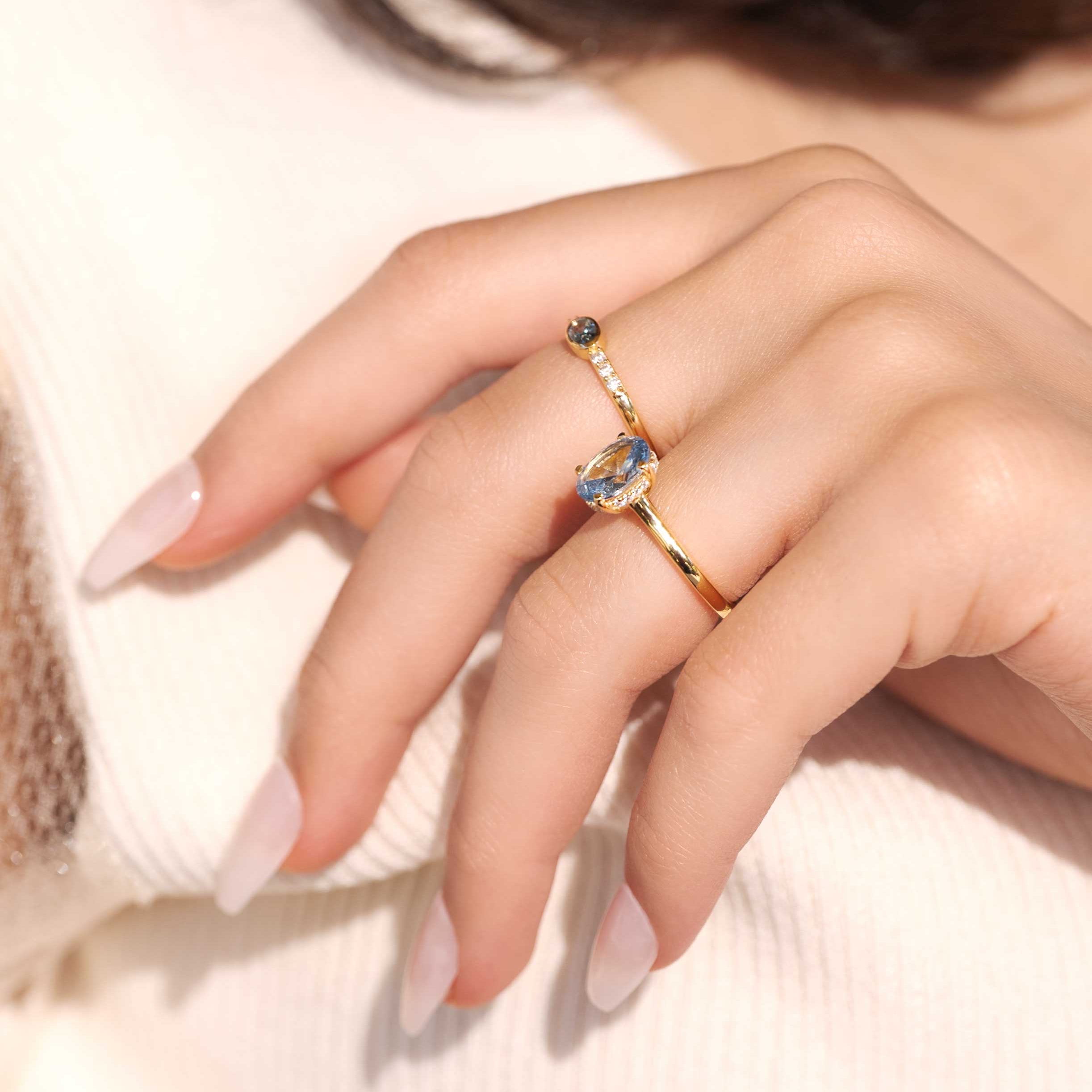 Aquamarine Engagement Ring Hidden Halo, March Birthstone, Birthday Anniversary Gifts, 14k Gold Vermeil, Something Blue Wedding Jewelry