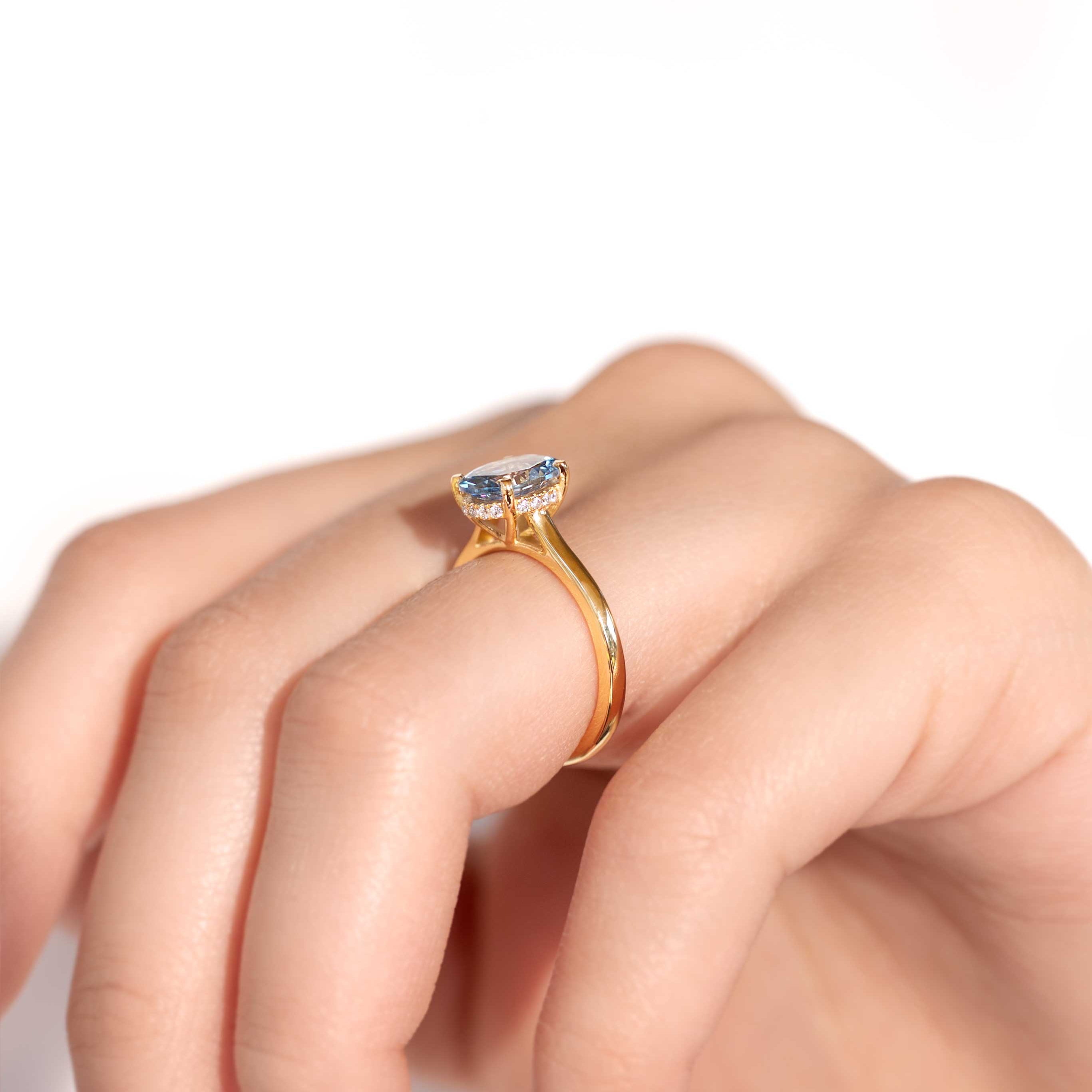 Aquamarine Ring Hidden Halo