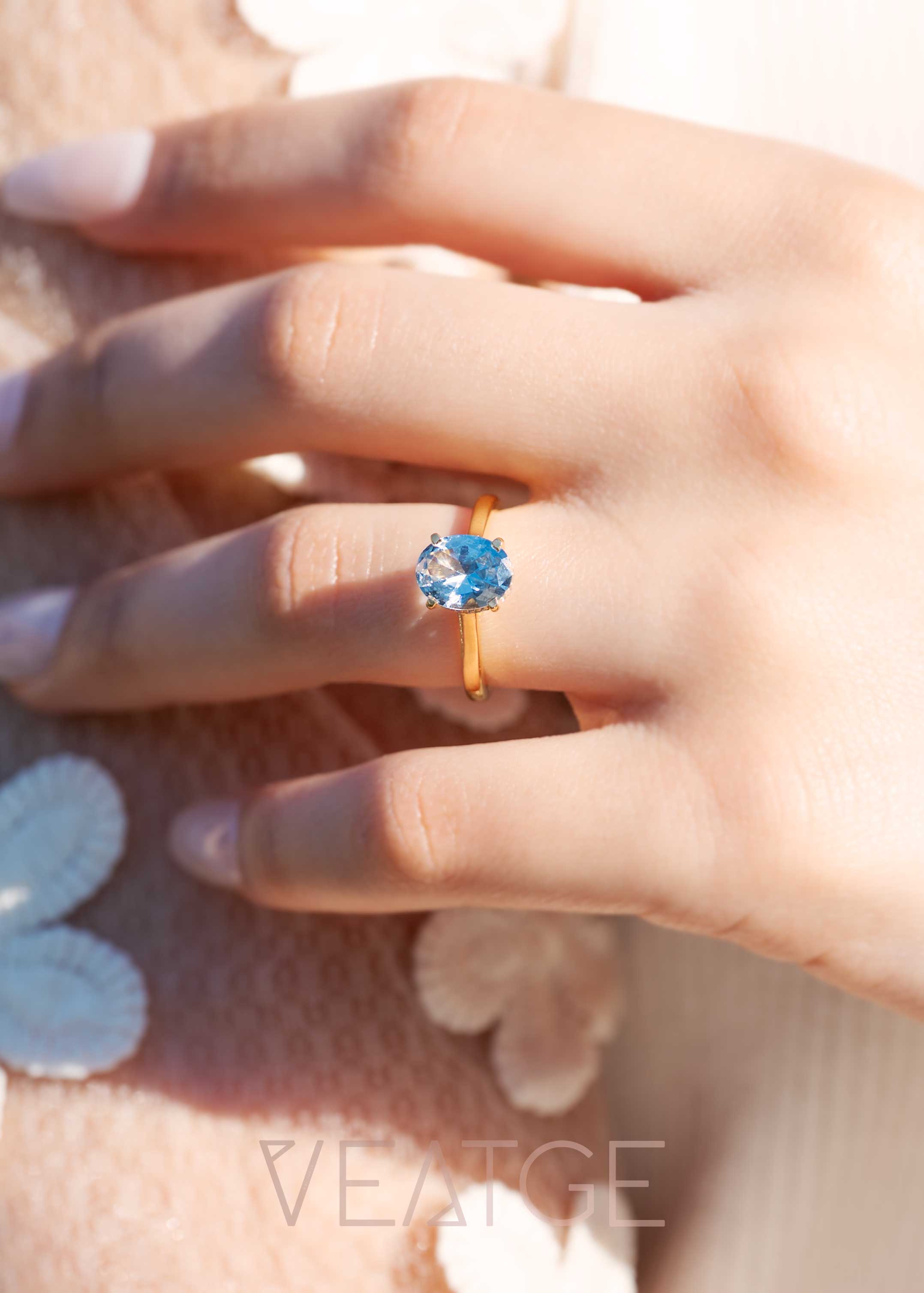 Aquamarine Ring Hidden Halo