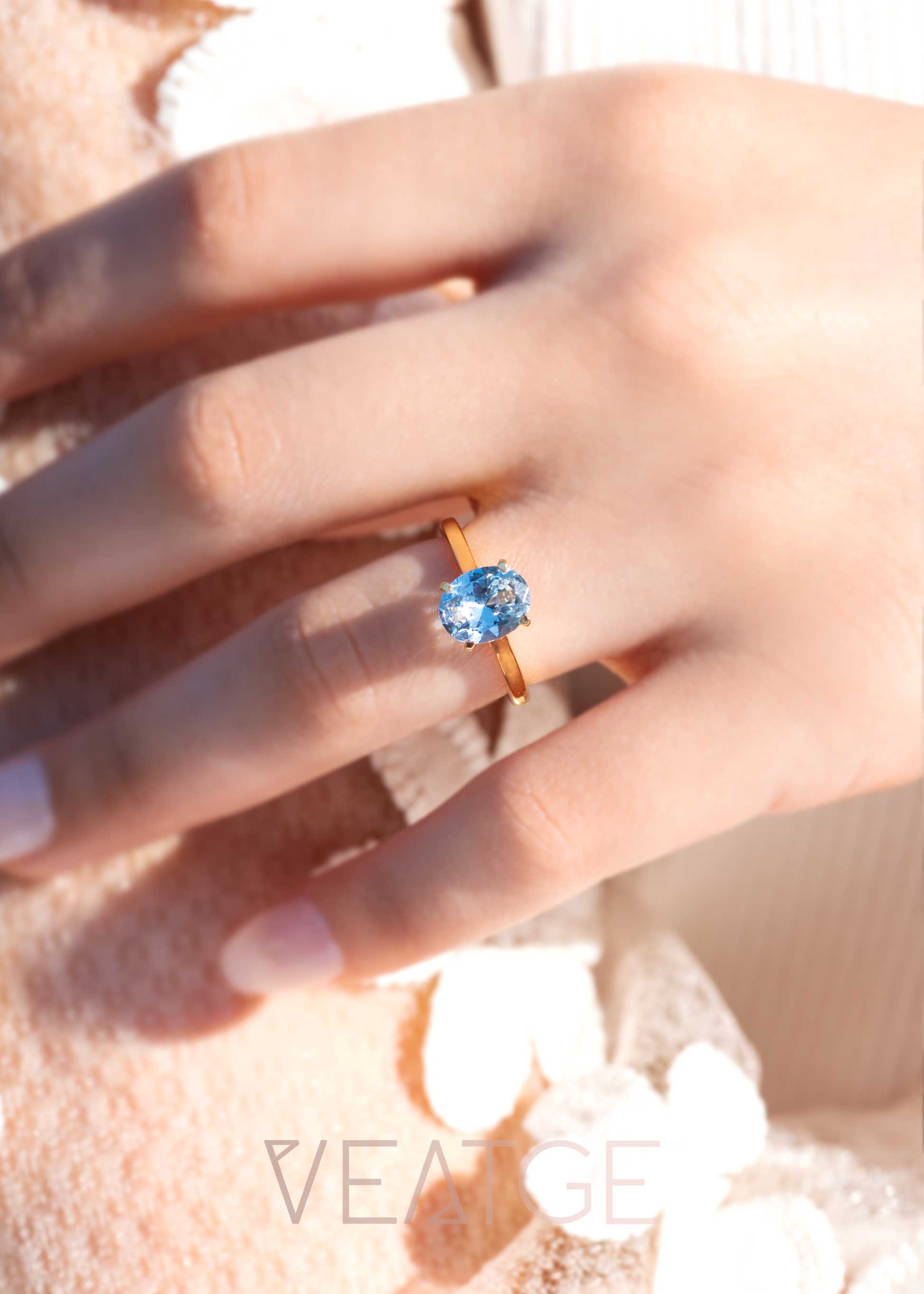 Aquamarine Ring Hidden Halo