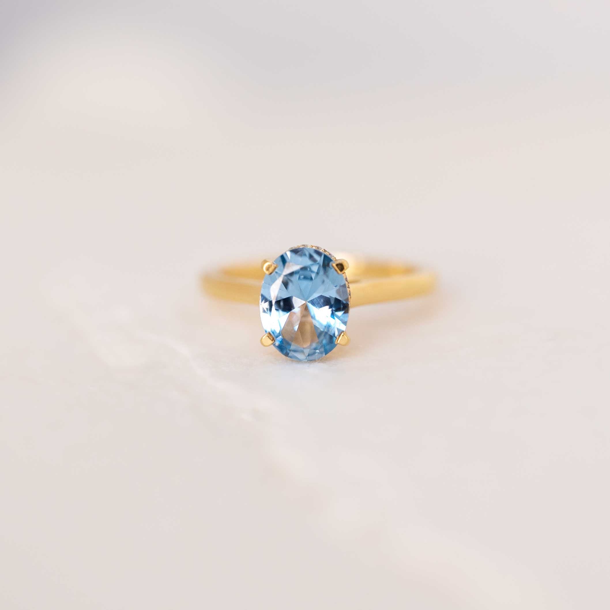 Aquamarine Ring Hidden Halo