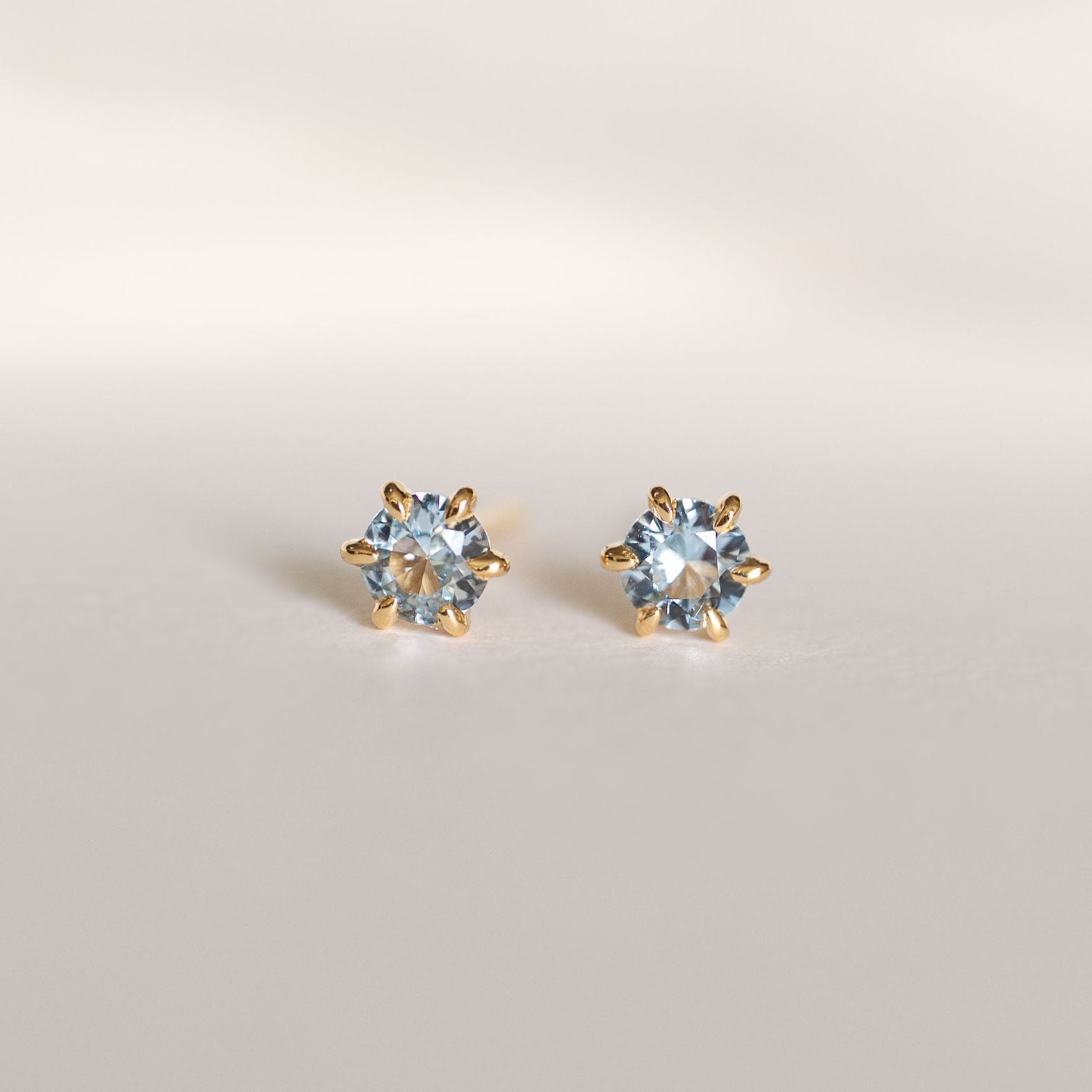 Aquamarine Stud Earrings Dainty Small Minimalist 14k Gold, March Birthstone, Birthday Gifts for girls, second piercing studs