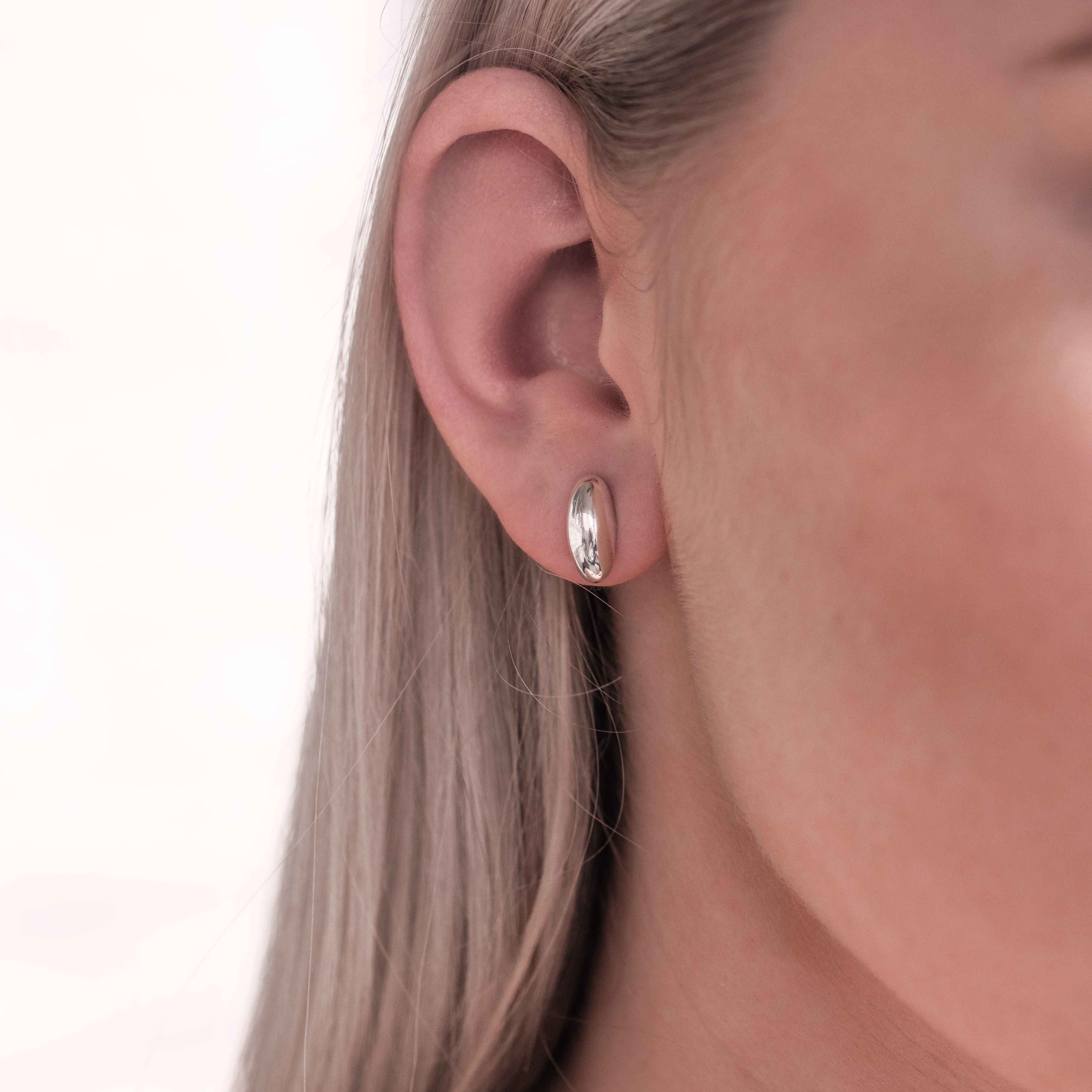 Bean Stud Earrings in 925 Sterling Silver, Unique Large Everyday Statement Earrings Studs, Gift for Best Friend Mom, Girlfriend Sister Gift