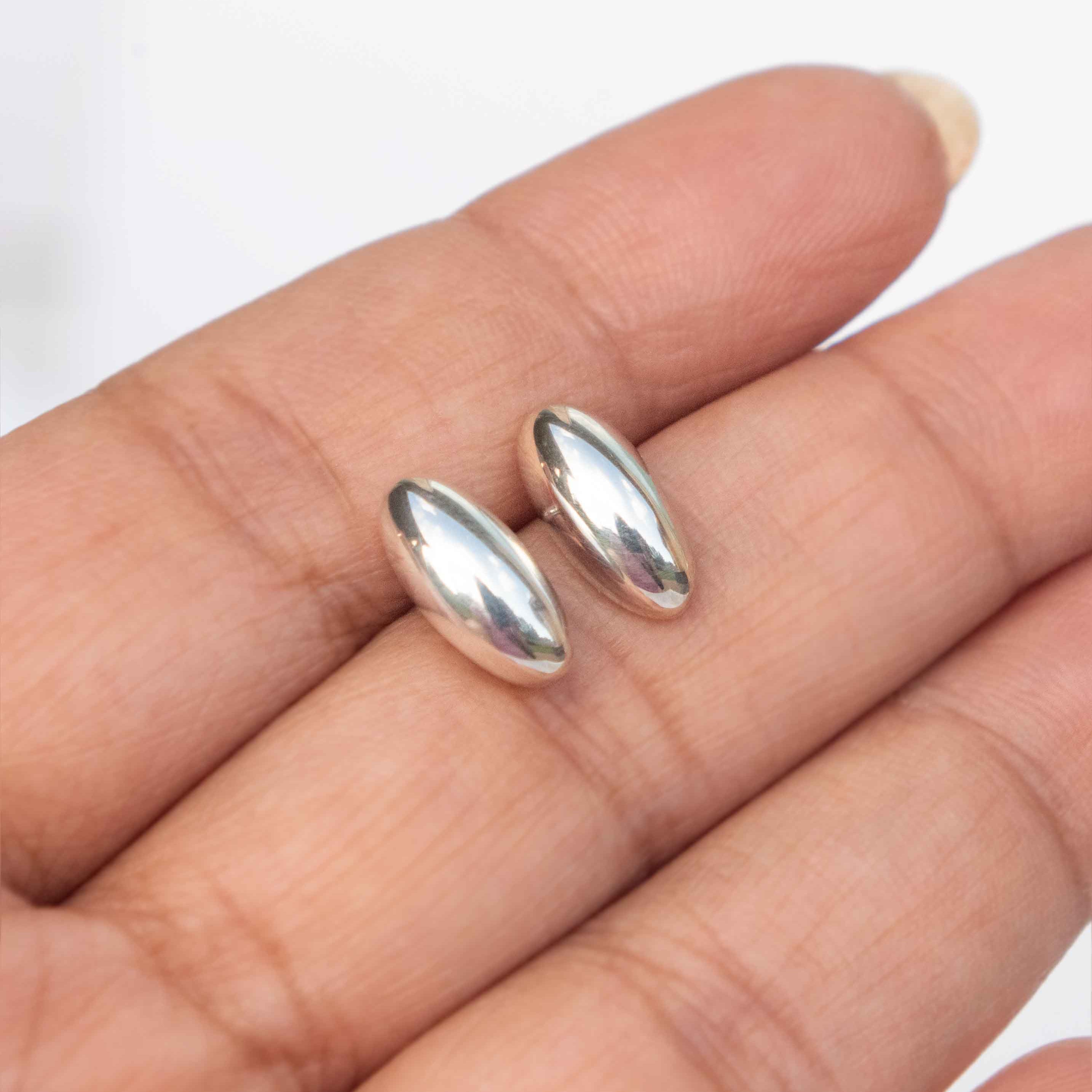 Bean Stud Earrings in 925 Sterling Silver, Unique Large Everyday Statement Earrings Studs, Gift for Best Friend Mom, Girlfriend Sister Gift