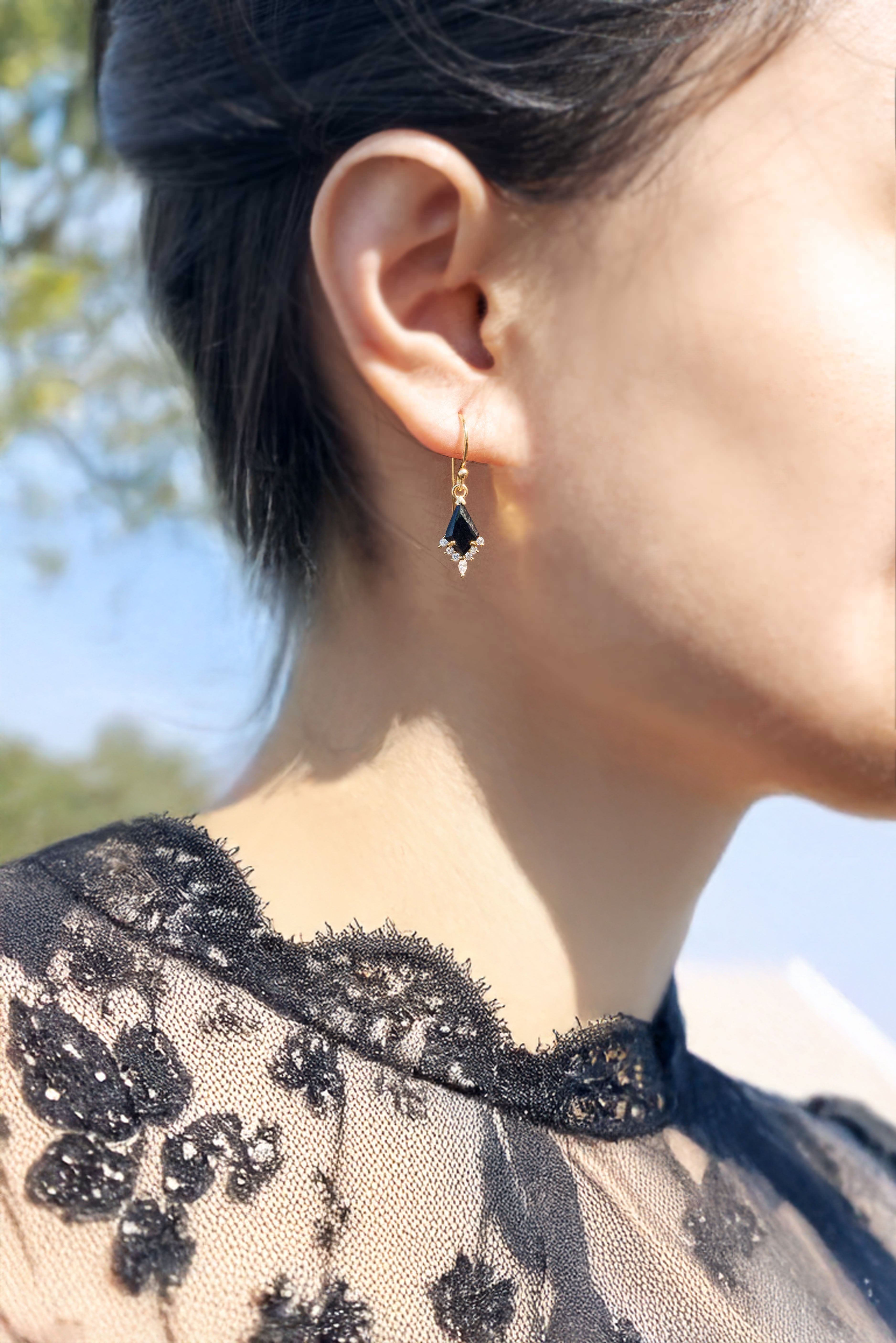 Black Onyx Kite Dangle Earrings