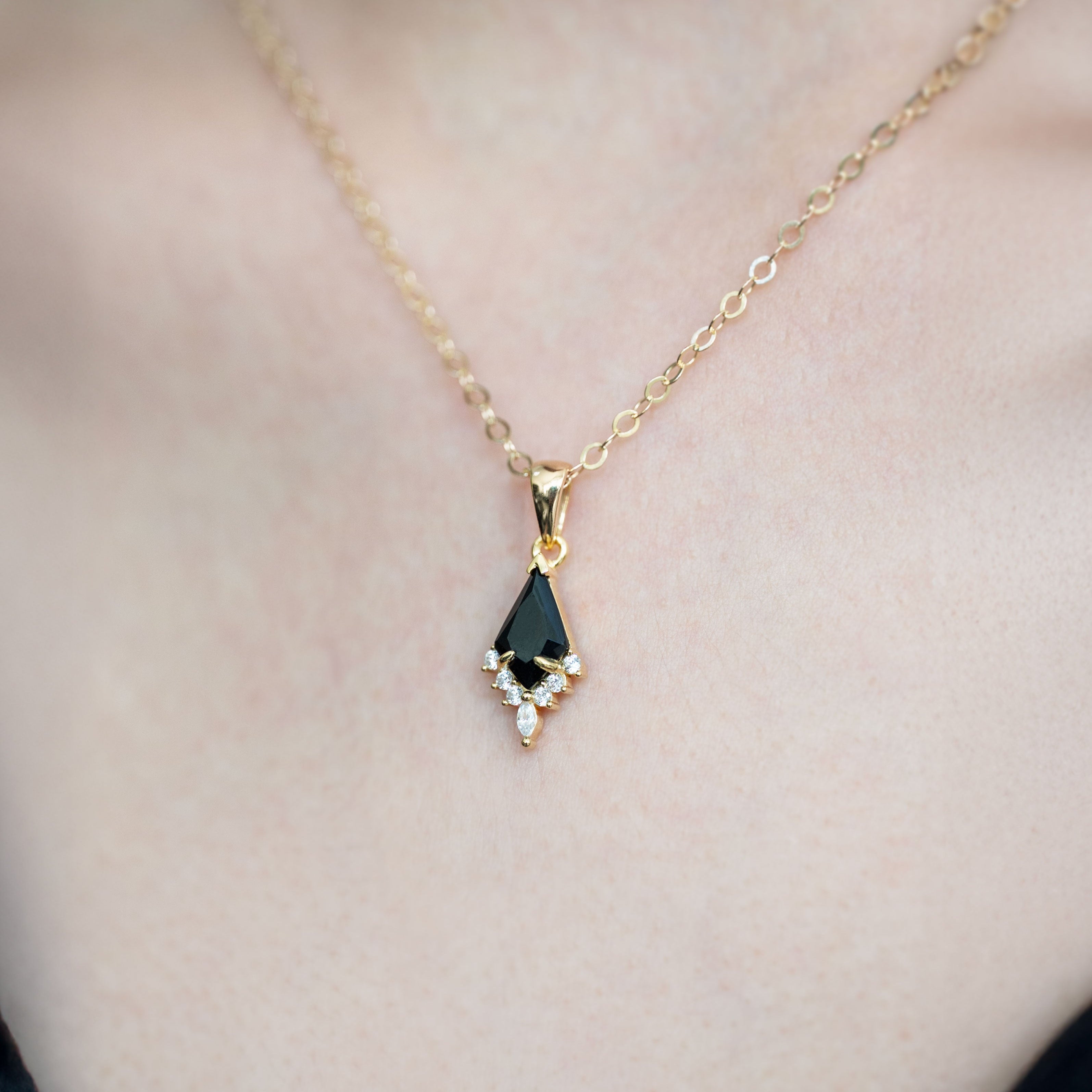 Black Onyx Kite Necklace | Anti-Tarnish 14k Gold Filled Chain, Natural Gemstone Gifts for Women