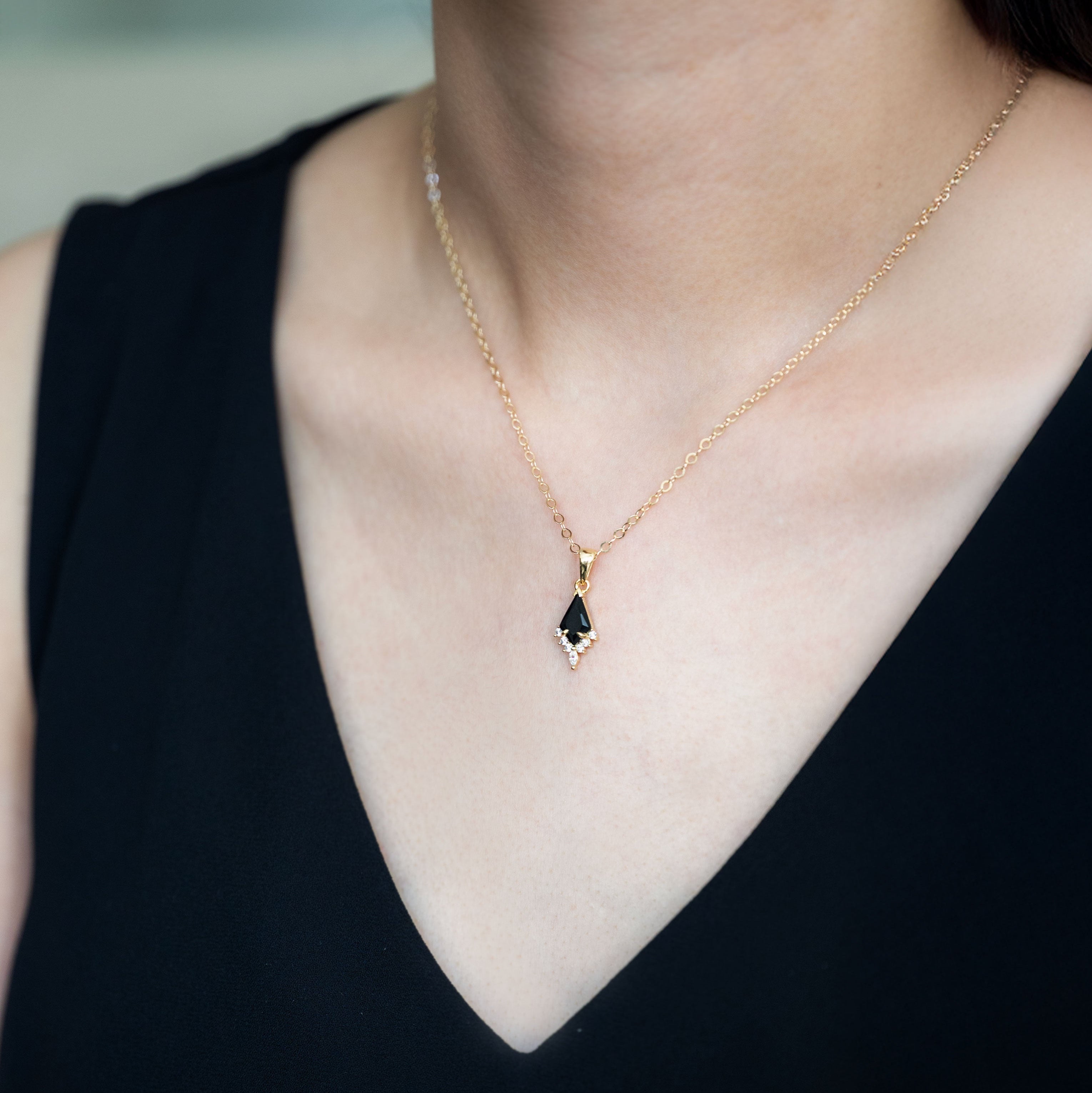 Black Onyx Kite Necklace | Anti-Tarnish 14k Gold Filled Chain, Natural Gemstone Gifts for Women