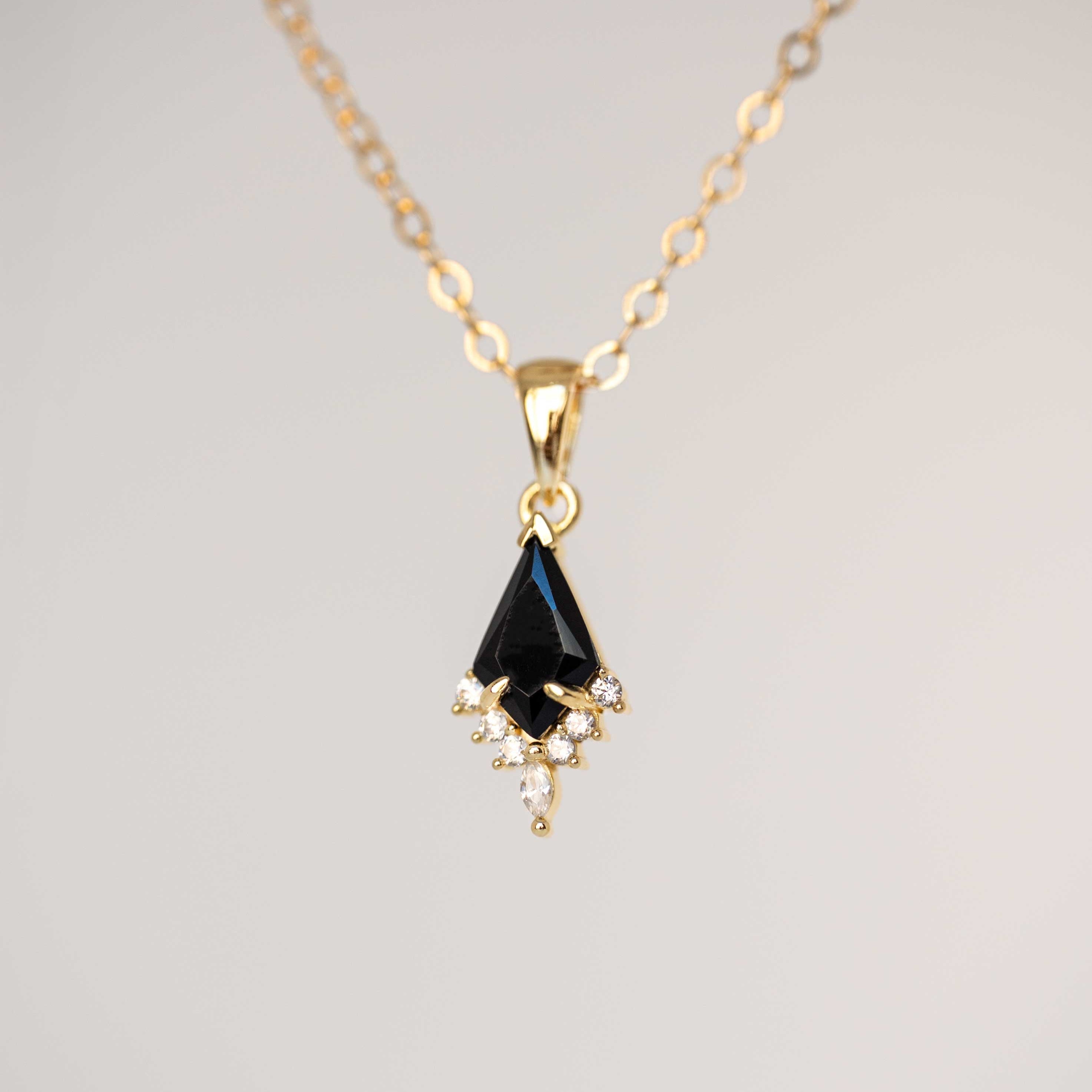 Black Onyx Kite Necklace | Anti-Tarnish 14k Gold Filled Chain, Natural Gemstone Gifts for Women