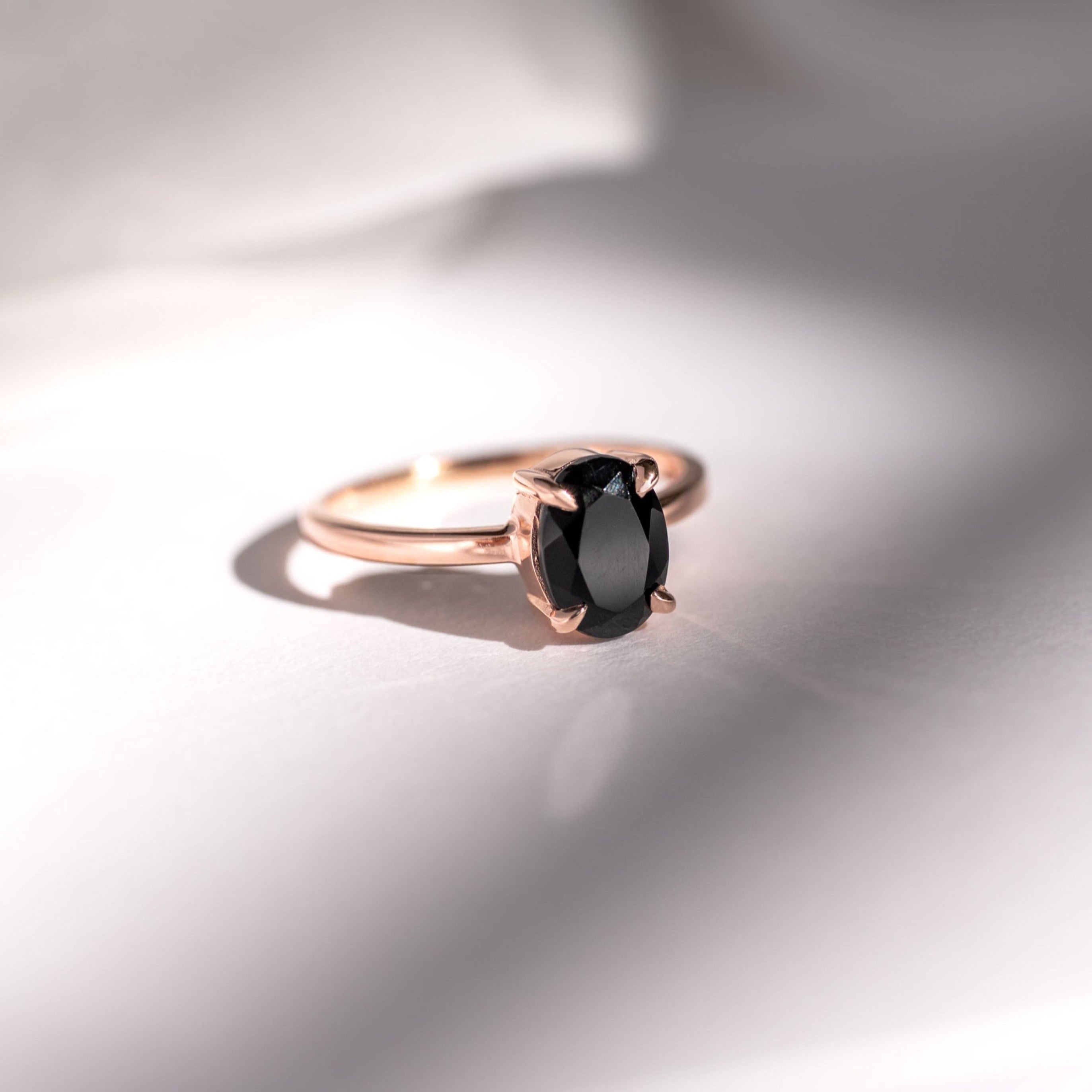 Genuine Black Onyx Ring in Rose Gold Protection stone