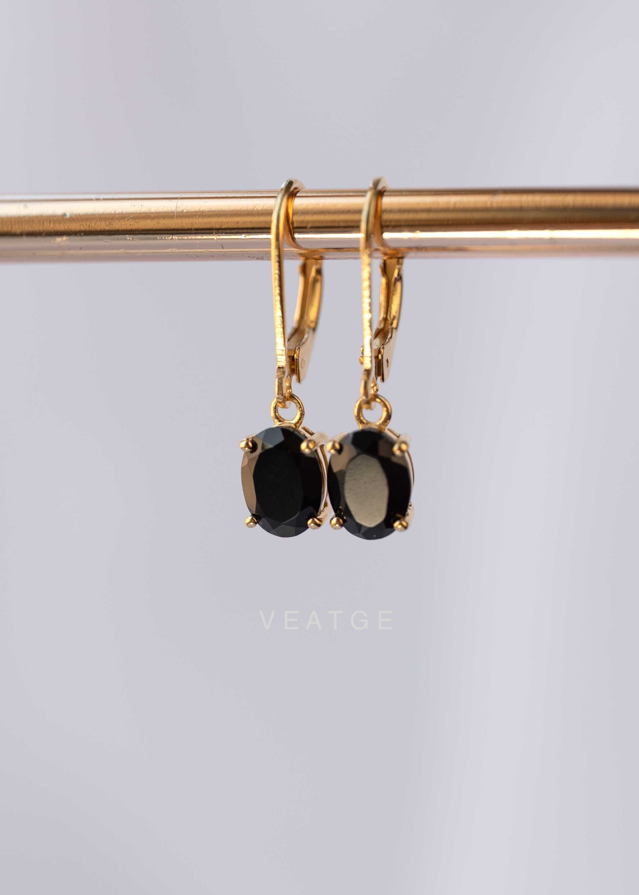 Black Onyx Dangle Earrings Gold Leverback Closed Hook, Black Onyx Protection Jewelry, Gift for Women, Everyday Earrings