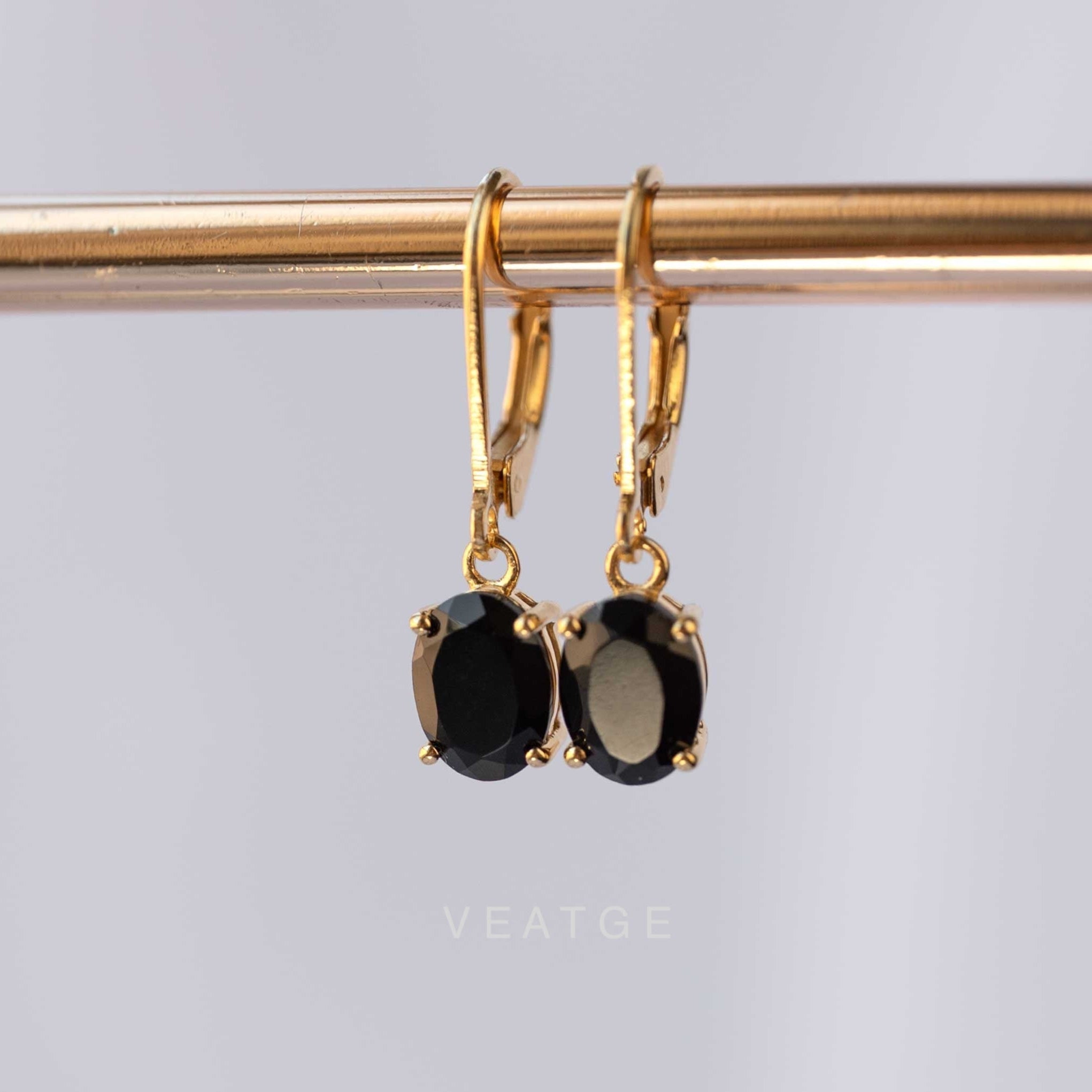 Black Onyx Dangle Earrings Gold Leverback Closed Hook, Black Onyx Protection Jewelry, Gift for Women, Everyday Earrings