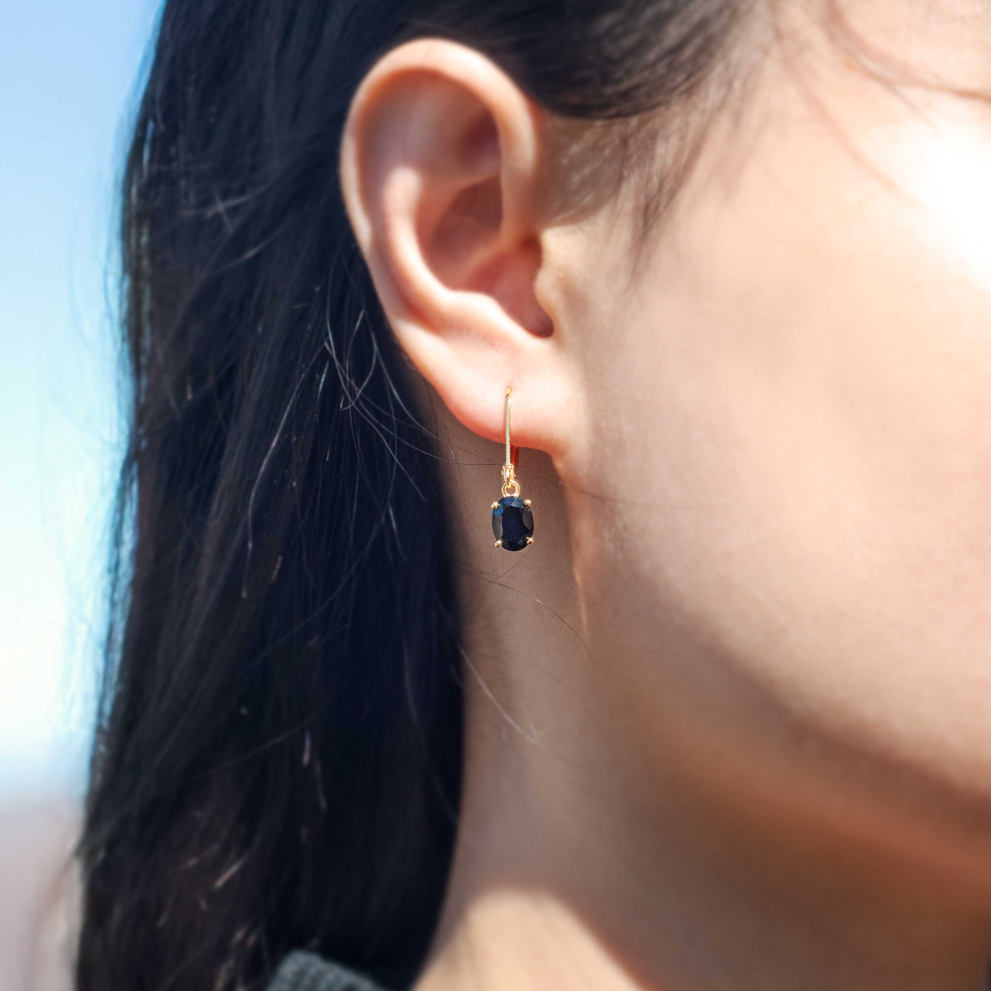 Black Onyx Dangle Earrings Gold Leverback Closed Hook, Black Onyx Protection Jewelry, Gift for Women, Everyday Earrings