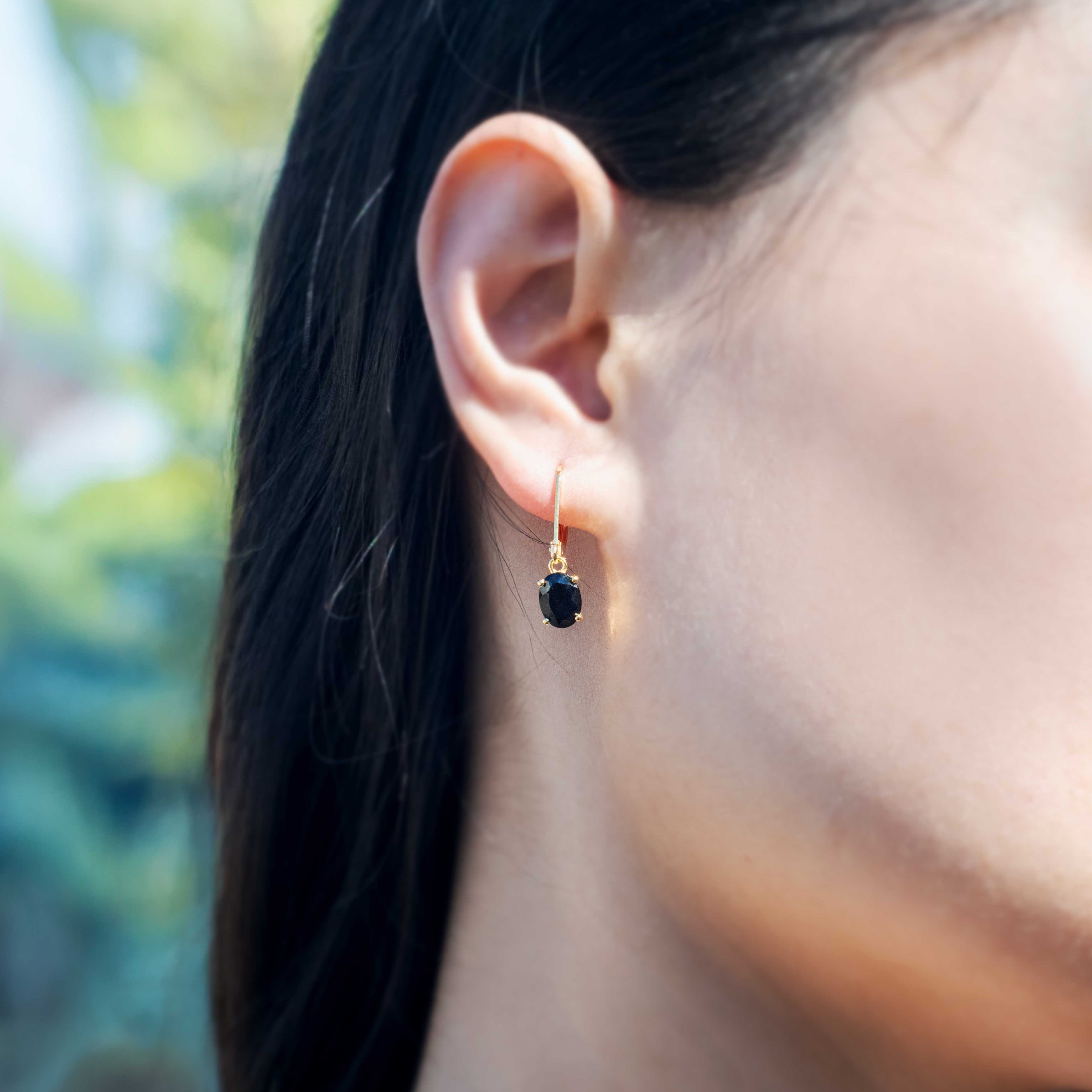 Black Onyx Dangle Earrings Gold Leverback Closed Hook, Black Onyx Protection Jewelry, Gift for Women, Everyday Earrings