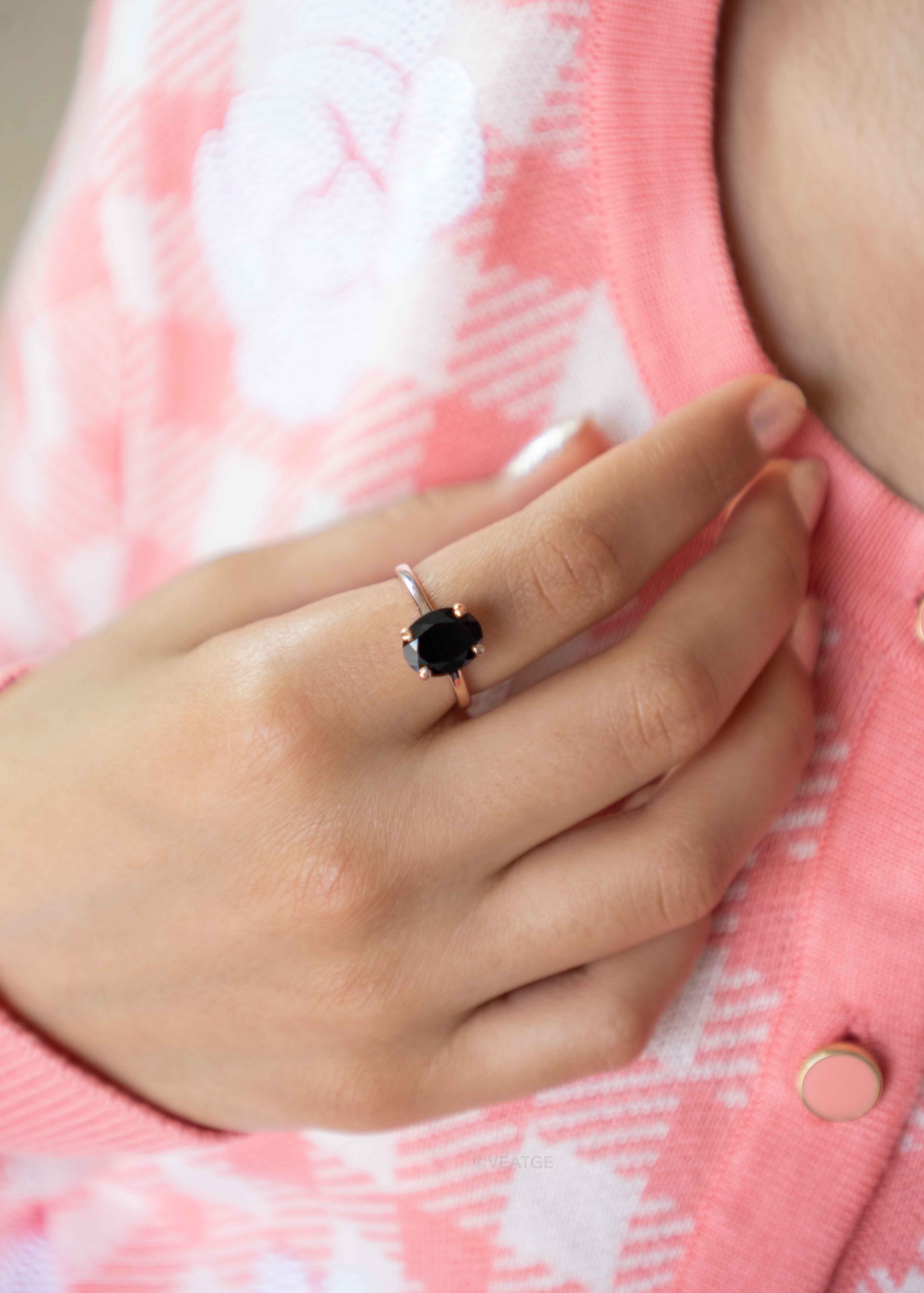 Black-Onyx-Ring Rose Gold Vermeil Natural Gemstone Genuine Gemstone Rings for Women, Friend Wife Mom
