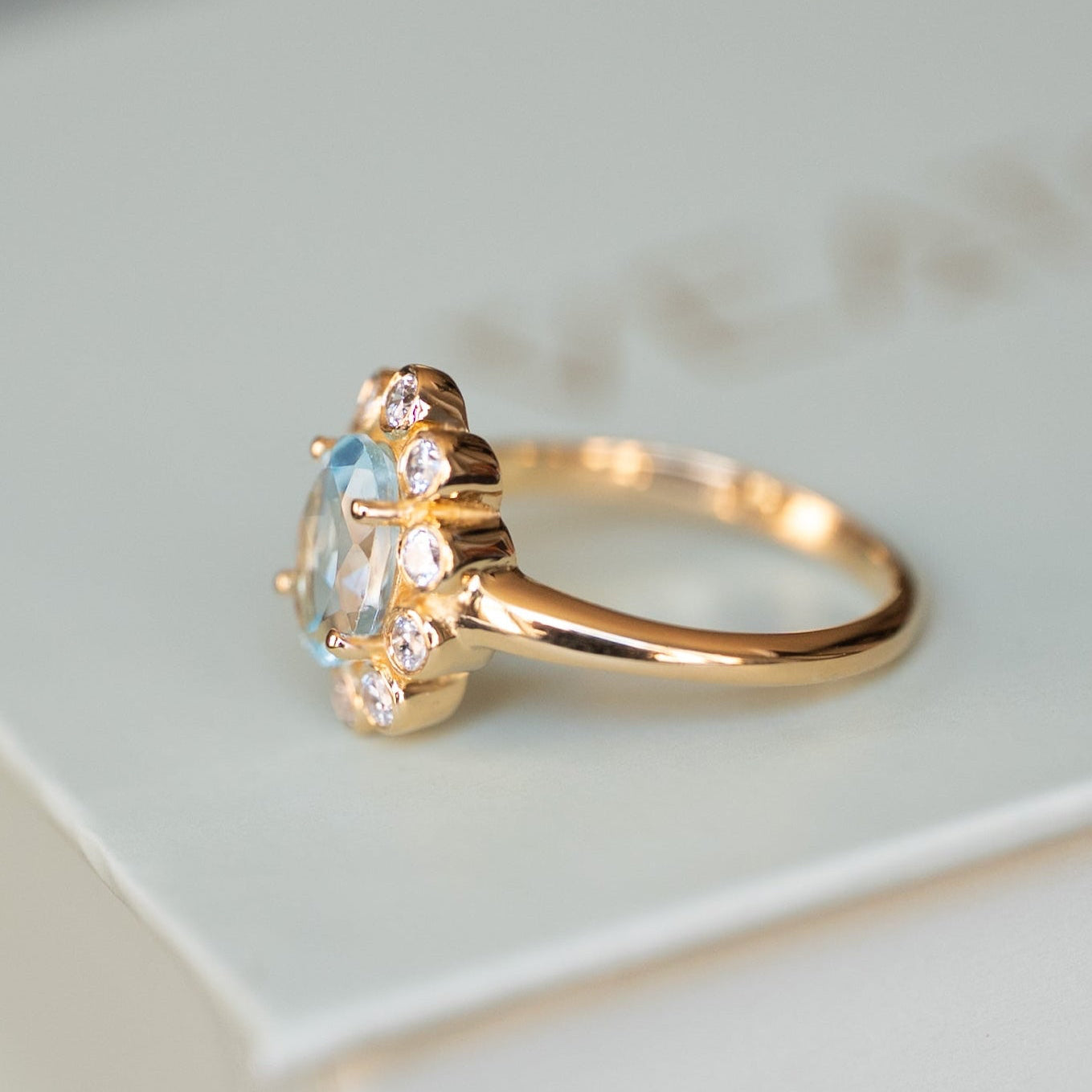 Blue Topaz Ring Floral design, flower jewelry for women, engagement wedding rings, Anniversary gifts for wife, mother's day gifts for mom, flower motif themed jewelry