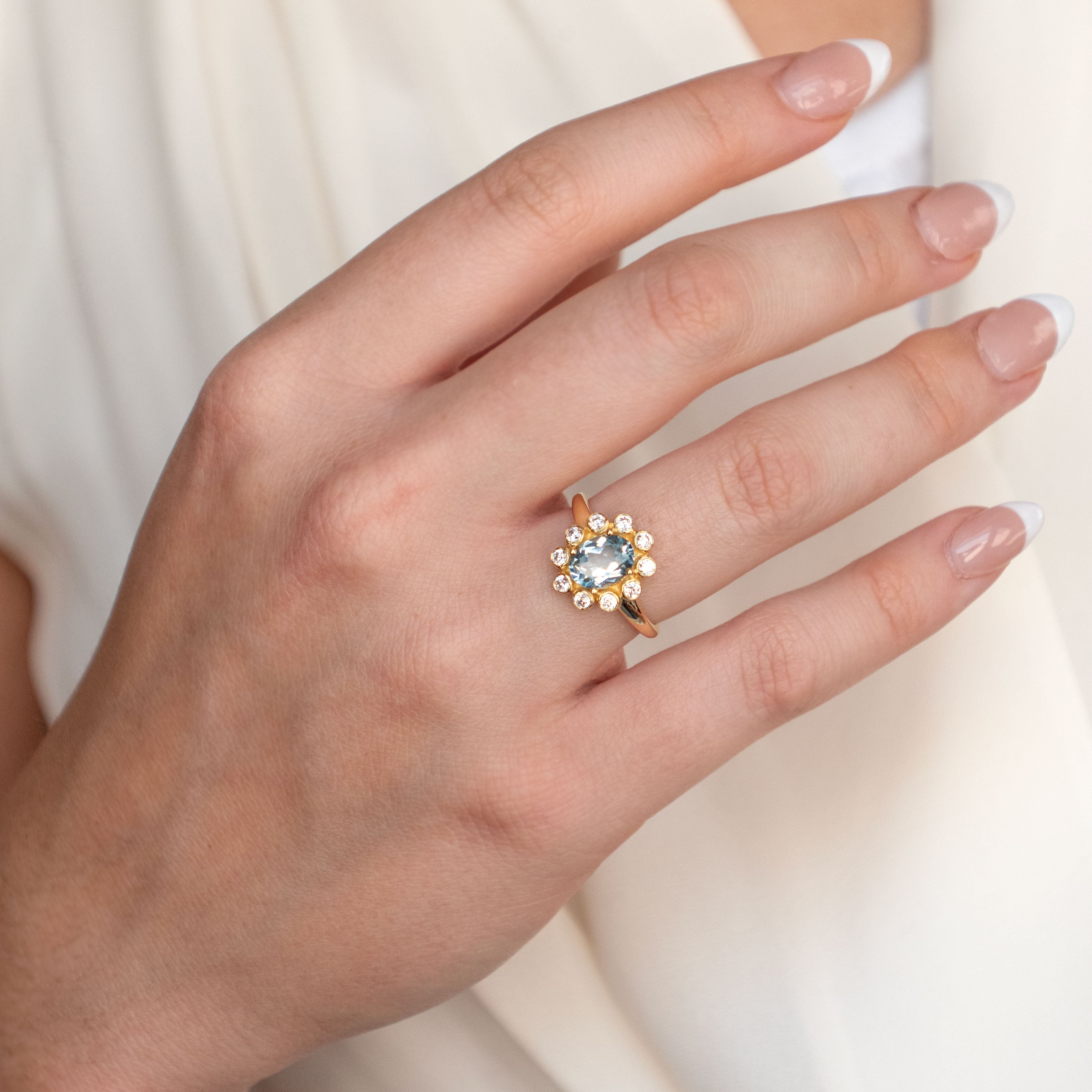 Blue Topaz Ring Floral design, flower jewelry for women, engagement wedding rings, Anniversary gifts for wife, mother's day gifts for mom, flower motif themed jewelry