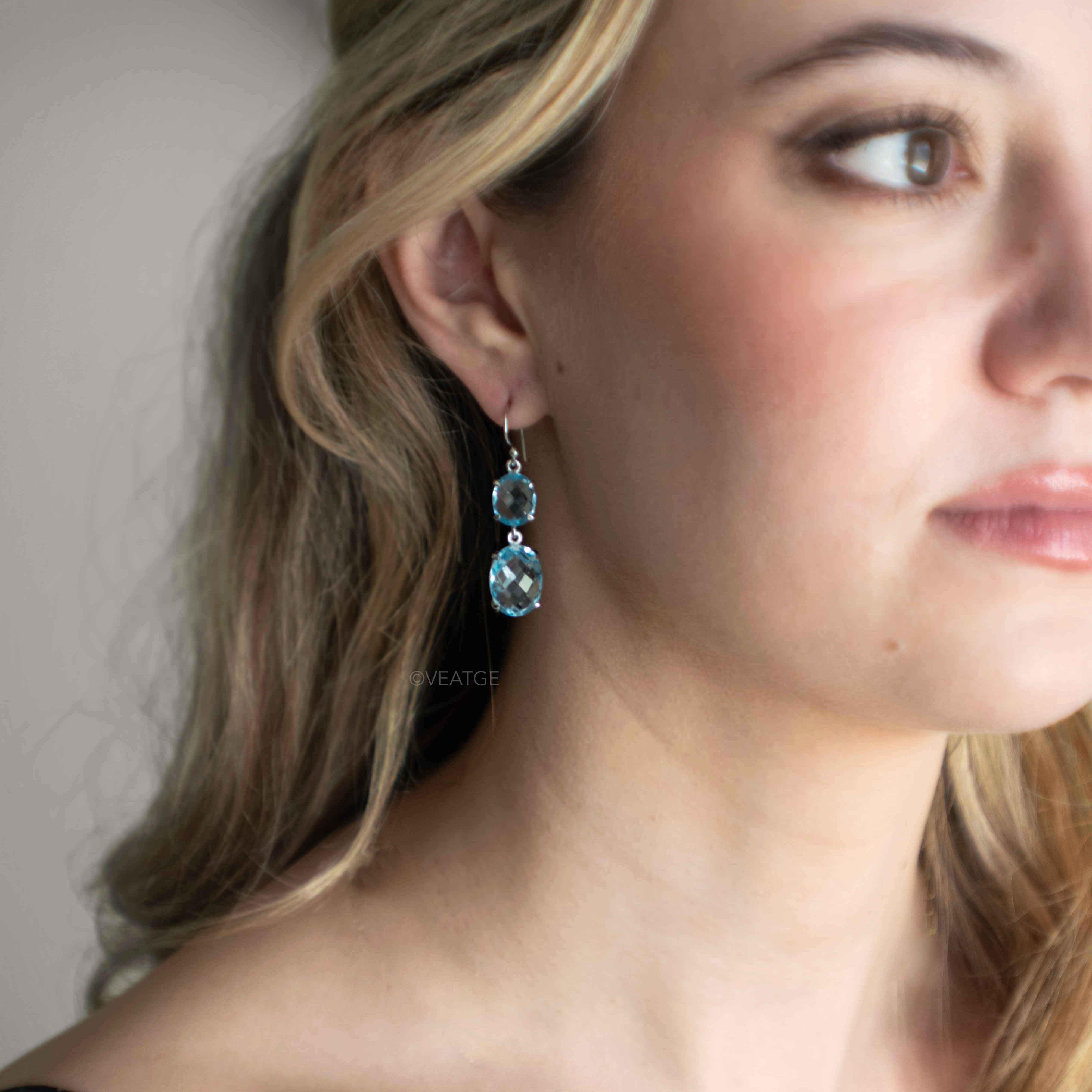 Blue Topaz Statement Earrings in 925 Silver, Anti Tarnish Dangle Drop Summer Earrings, Natural December Birthstone, Bridal Wedding Earrings, Dusty Blue Drop Earrings Wedding Jewelry for Women, Beach Wedding