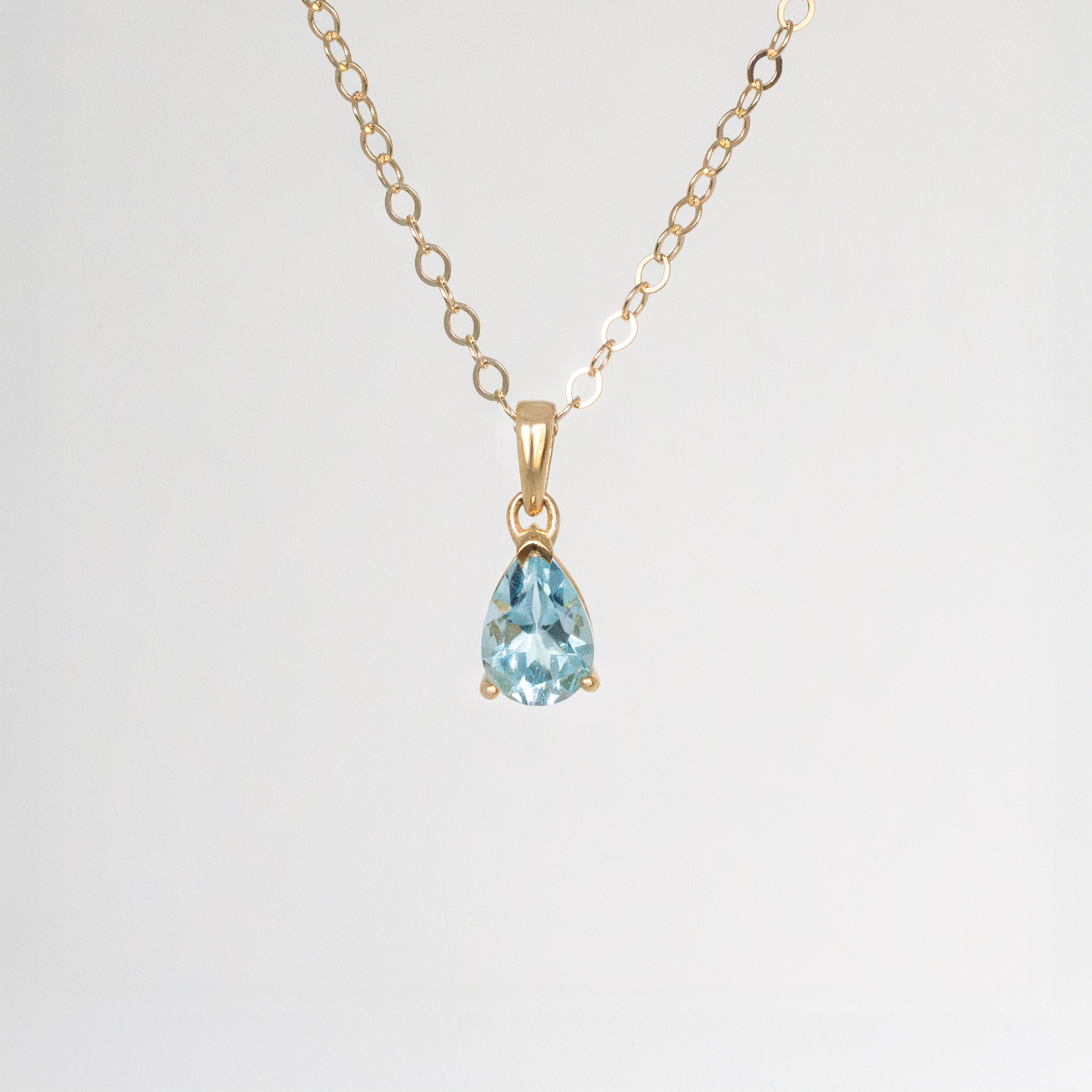 Blue-Topaz-Pear-Necklace 14k gold filled dainty minimalist pendant necklace