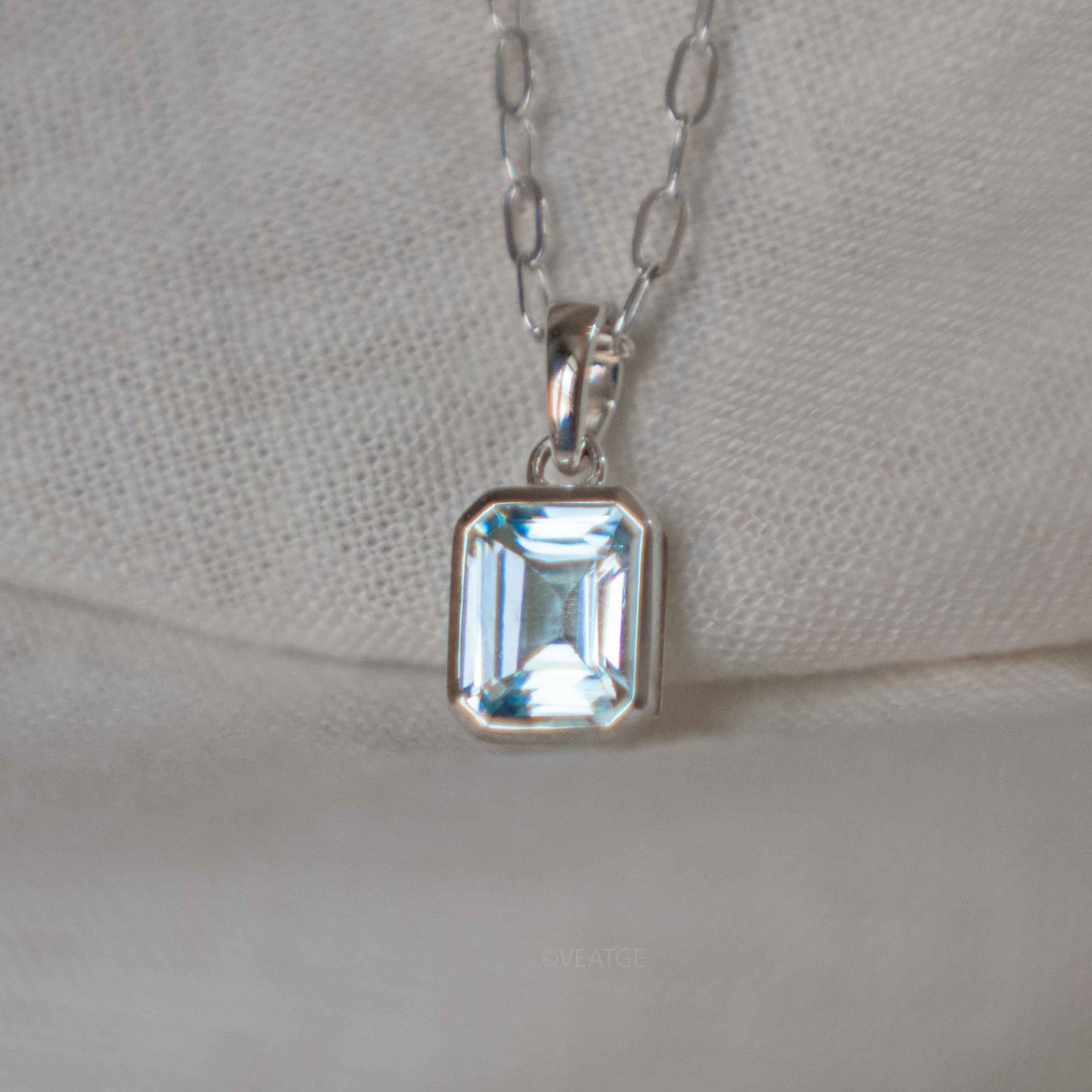 Blue Topaz Pendant Necklace Octagon Emerald Cut 925 Sterling Silver with Paperclip Chain, Blue Topaz Jewelry Gifts for Women Birthday Anniversary, December Birthstone