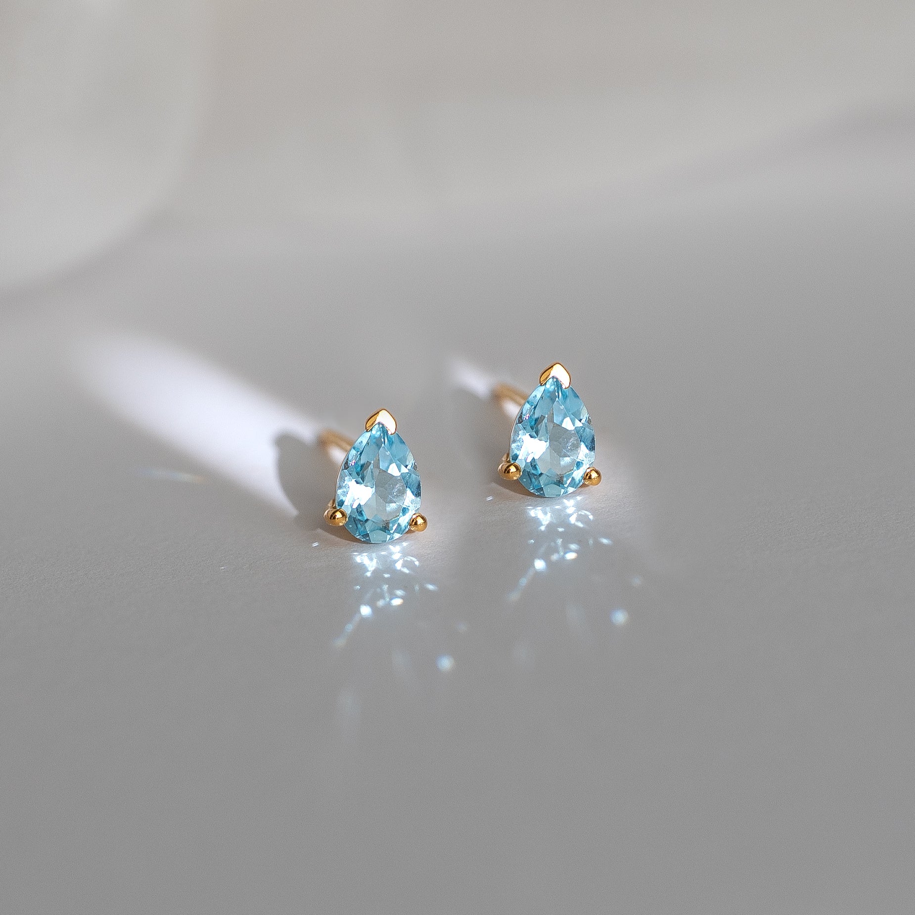 Blue Topaz Pear Shape Stud Earrings Gifts for girls women girlfriend cartilage second piercing earrings, December Birthstone Jewelry
