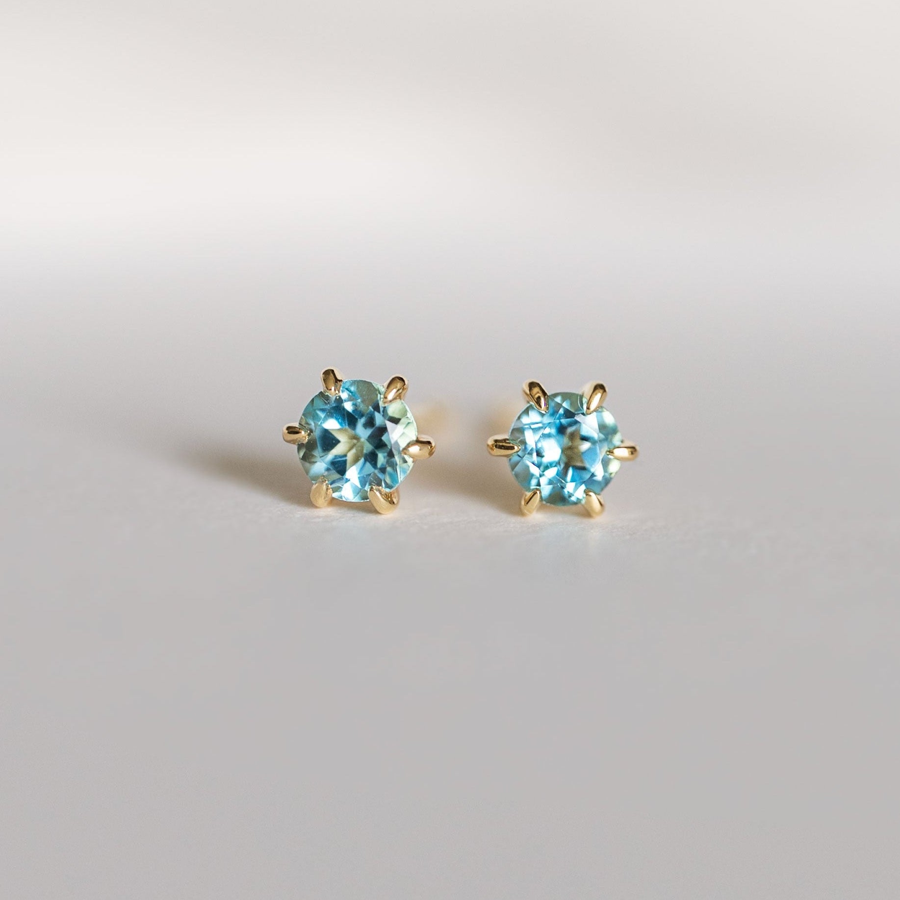 Martini set Dainty Swiss Blue Topaz December Birthstone stud earrings gold