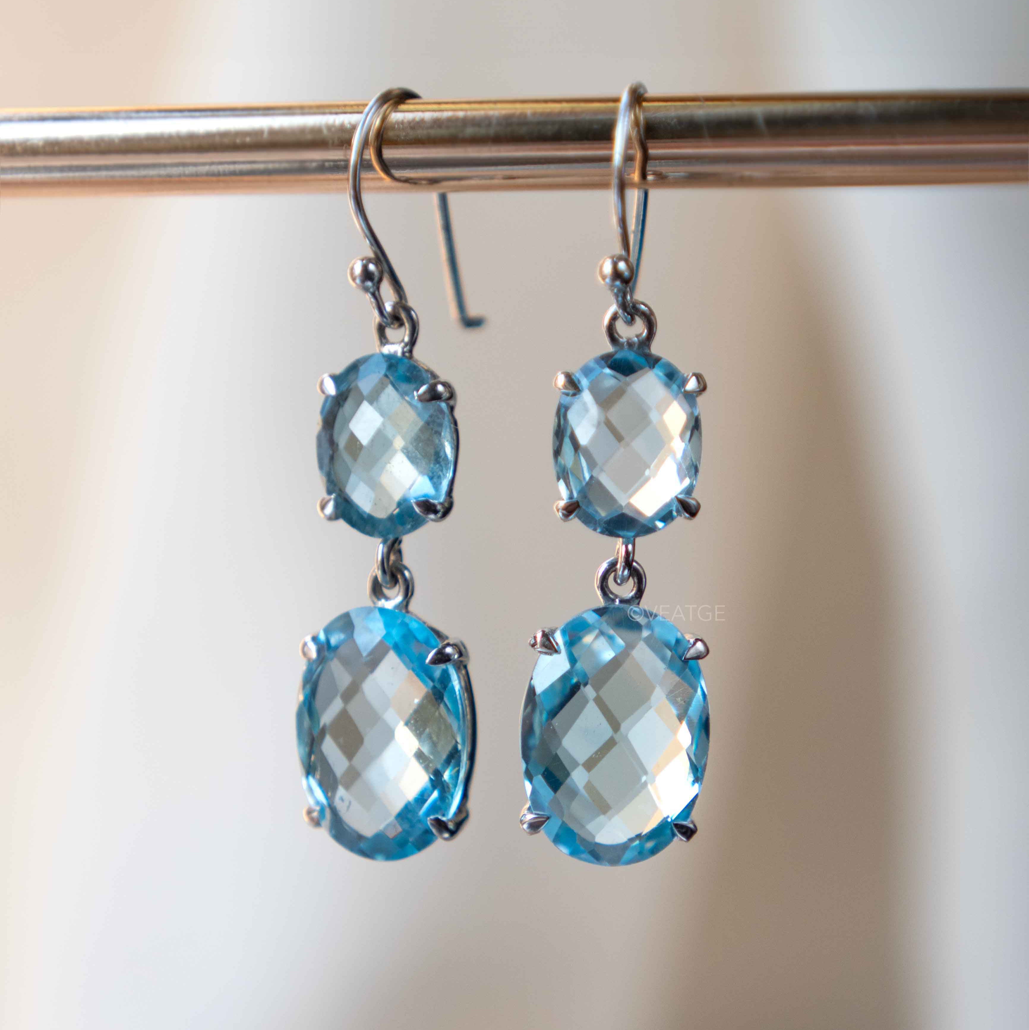 Blue Topaz Statement Earrings in 925 Silver, Anti Tarnish Dangle Drop Summer Earrings, Natural December Birthstone, Bridal Wedding Earrings, Dusty Blue Drop Earrings Wedding Jewelry for Women, Beach Wedding