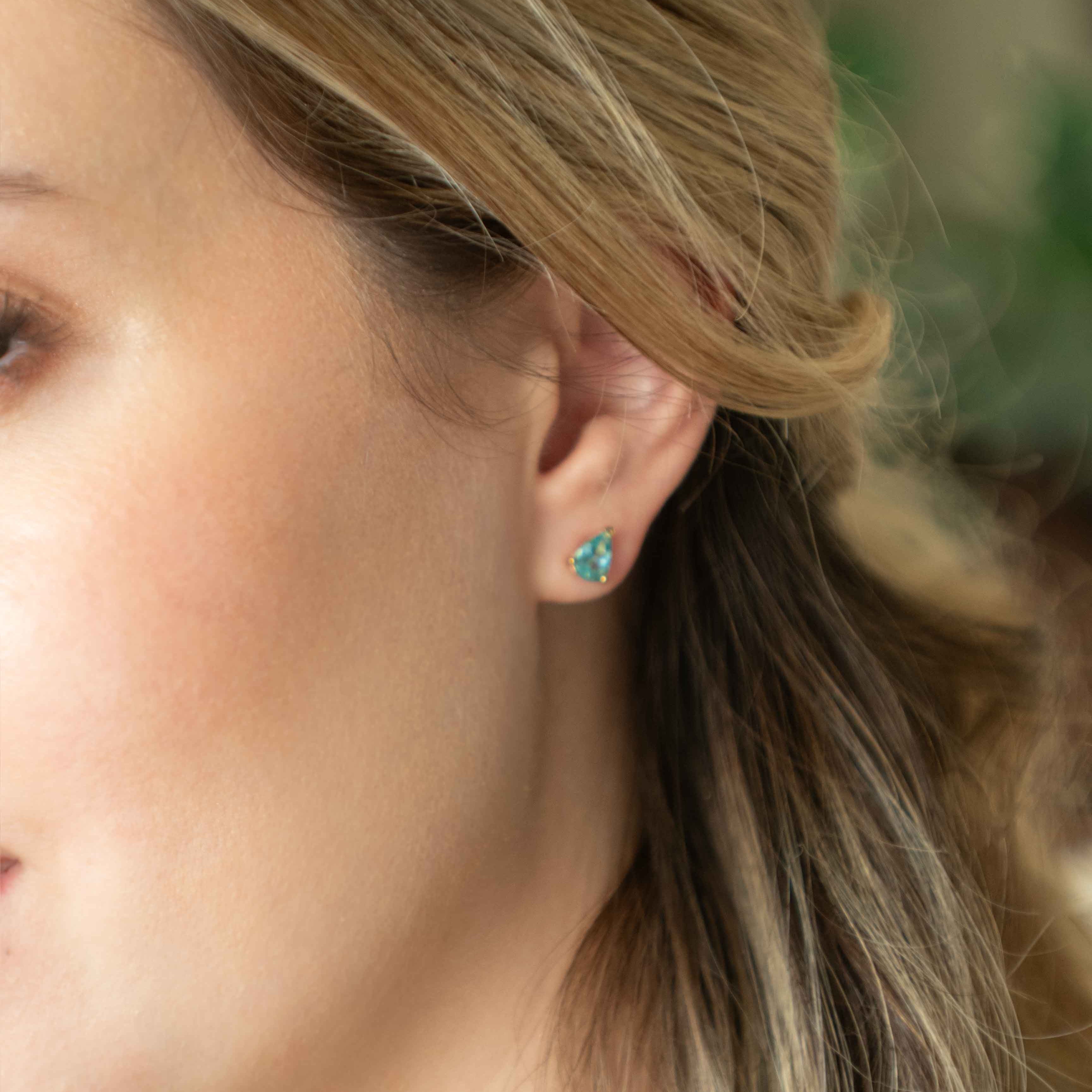 Swiss Blue Topaz Pear Stud Earrings Sterling Silver December Birthstone Gifts for Girls